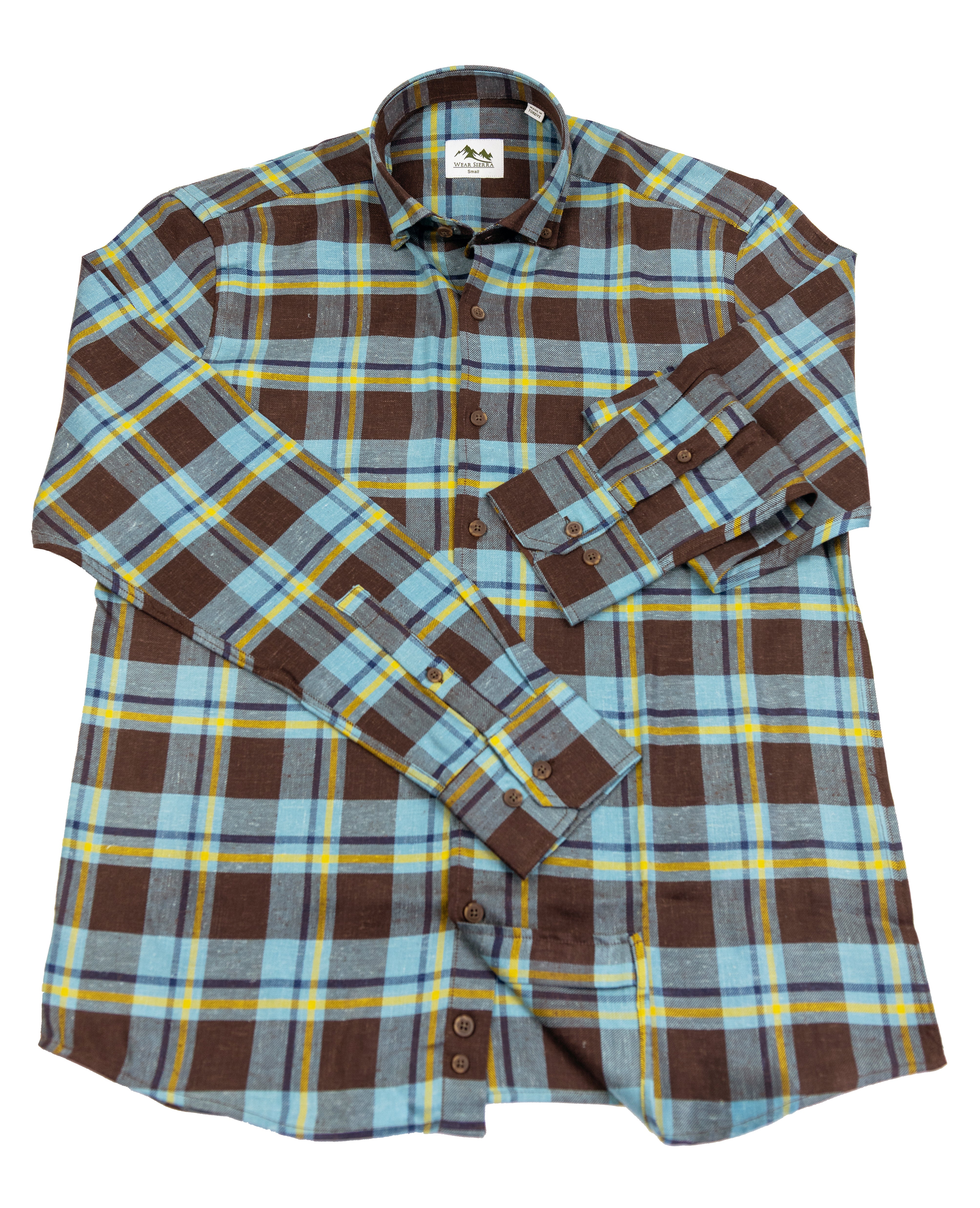Wear Sierra Top Shelf Men's Soft, Brushed, Turkish Cotton Long Sleeve Button Down Shirts in Blue & Brown Plaid Casual Friday Shirts for Men - 0