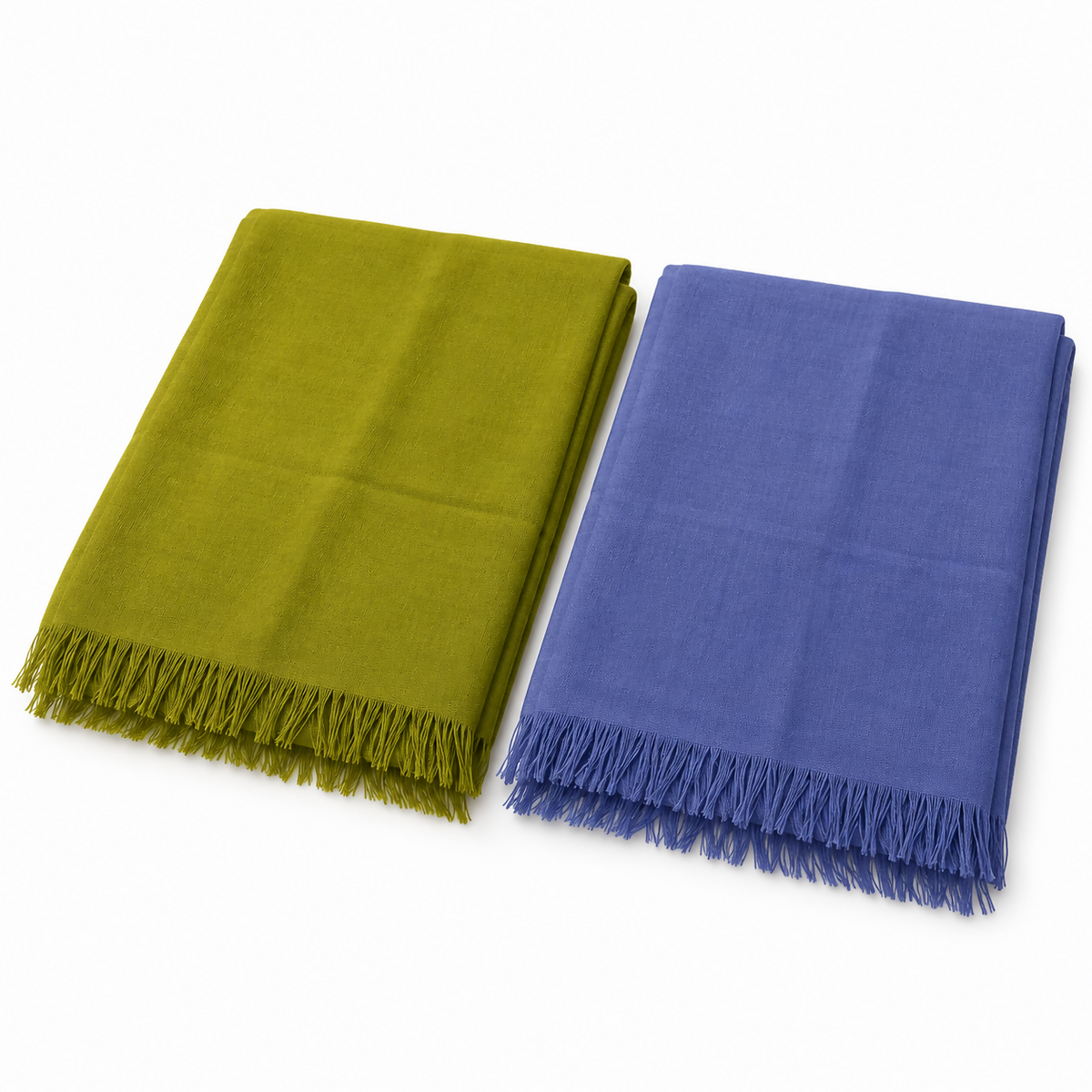 Women’s Lightweight Scarf Set, 2-Pack – Olive Green & Blue, 71 × 25 in