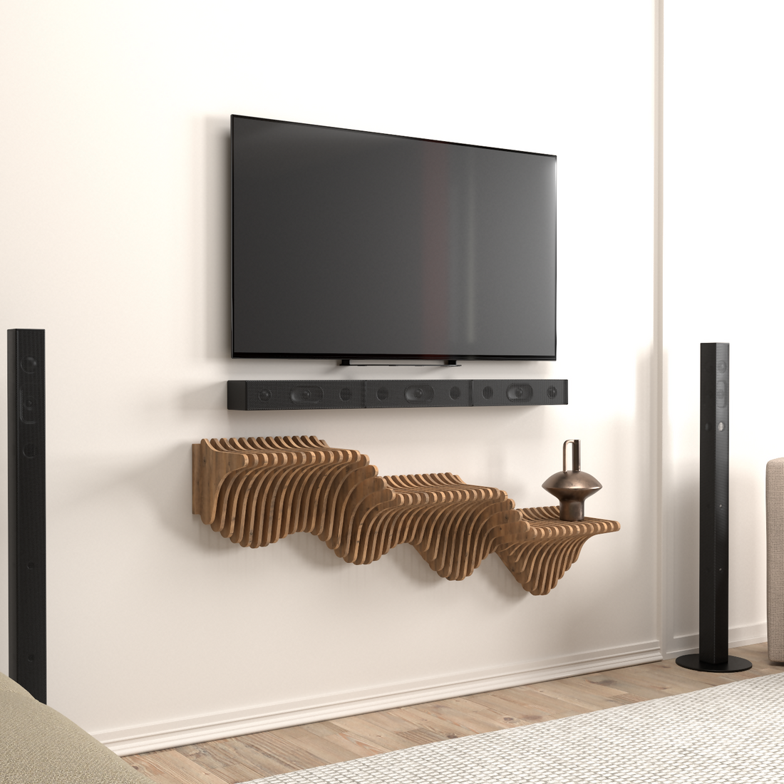 Modern living room with parametric shelf.