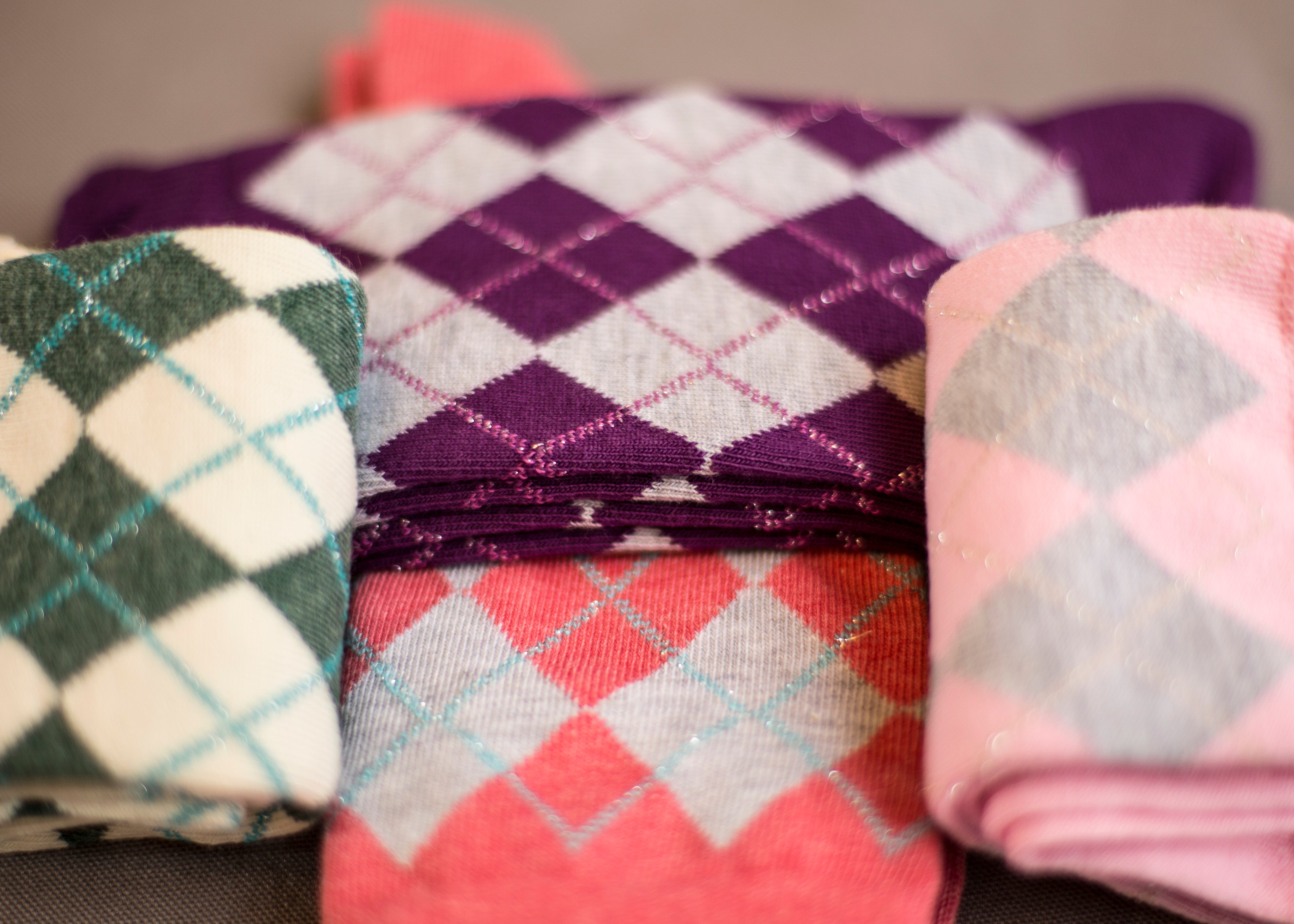 Sparkly Cotton Argyle Crew Socks for Women - 2 -Pair Packs