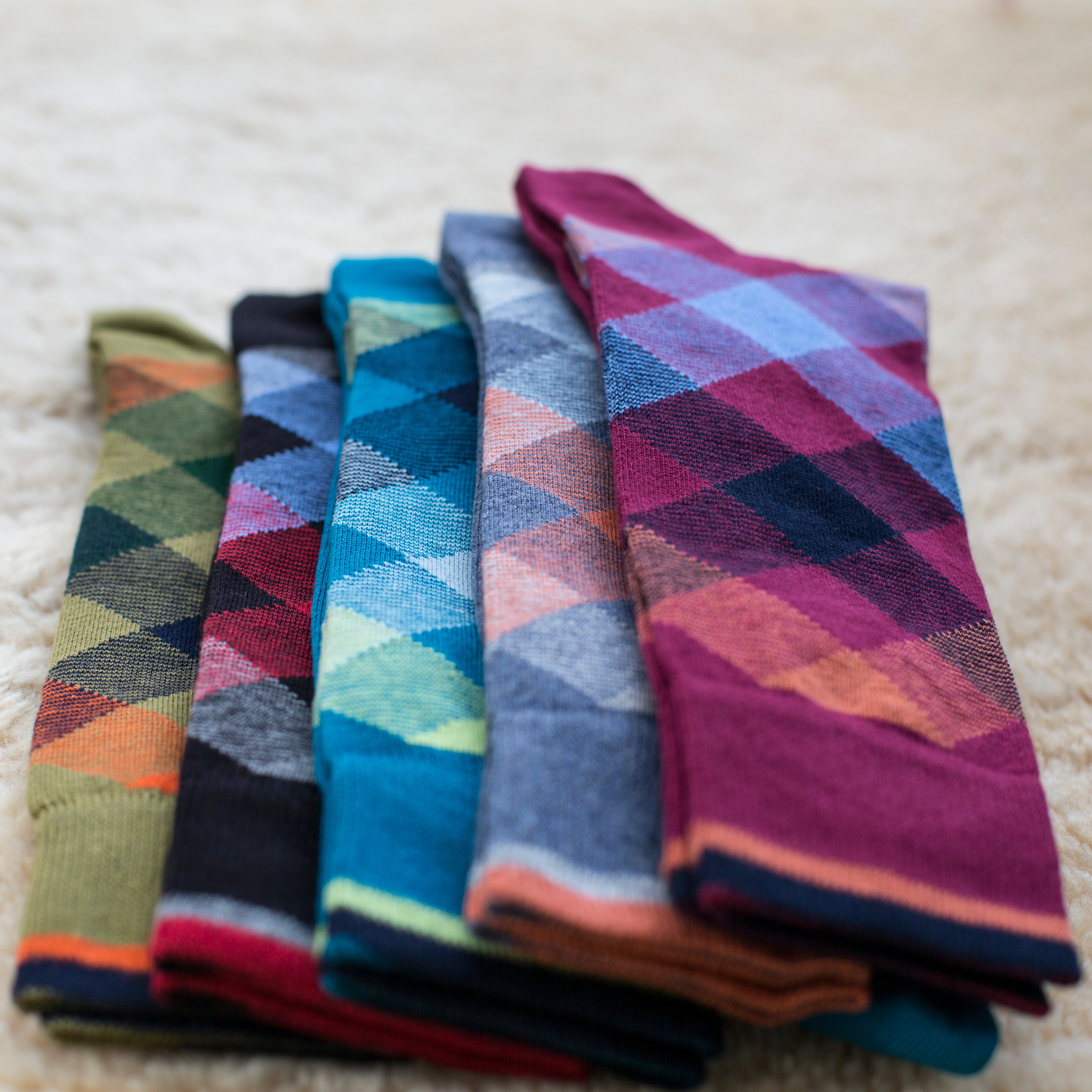 Men's Combed Cotton Socks - Argyle Pattern (3 Pair Packs)