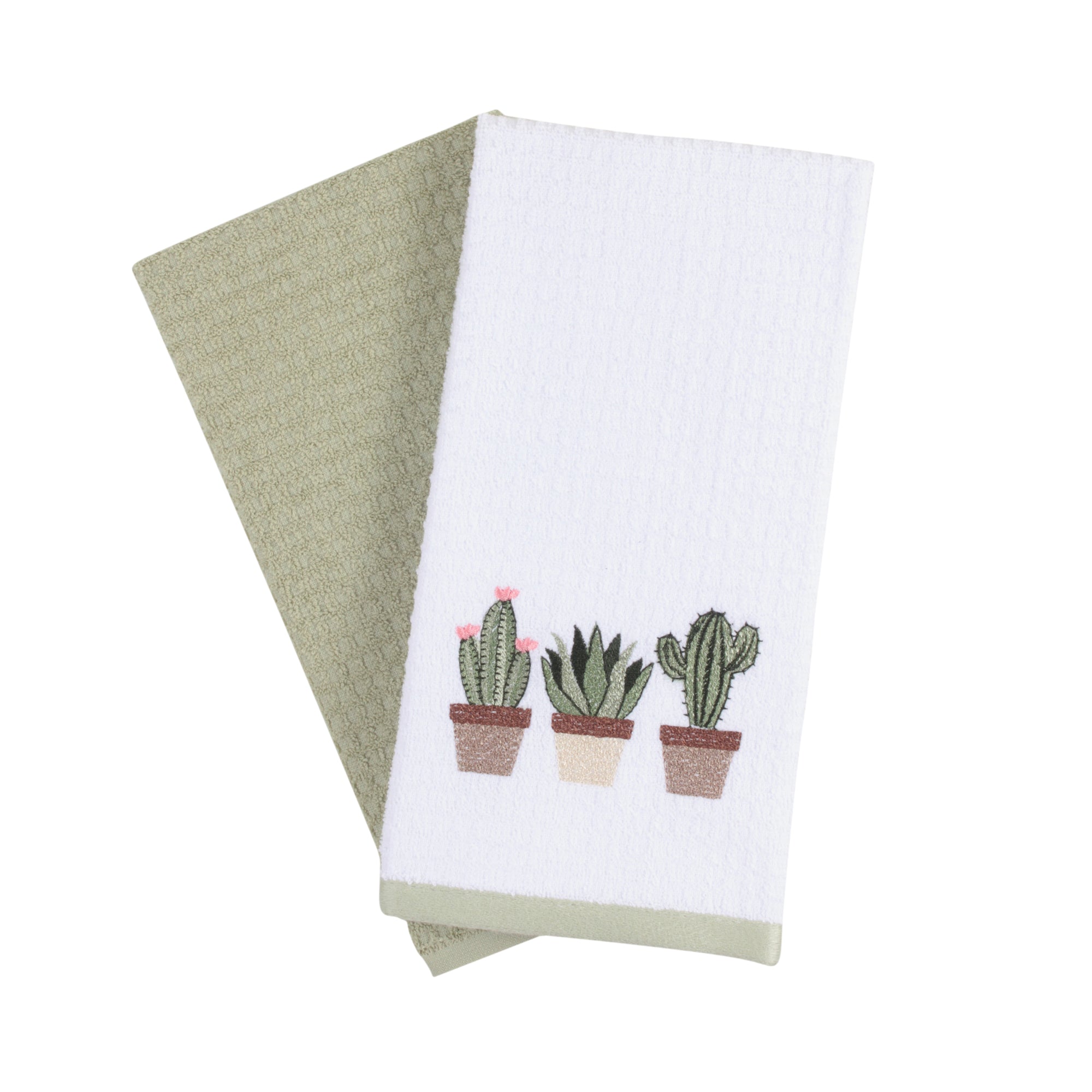 100% Cotton Kitchen Towel Set of 2 – Soft, Absorbent Dish Towels for Cooking, Drying & Cleaning – Durable Everyday Kitchen Towels - Cactus Design