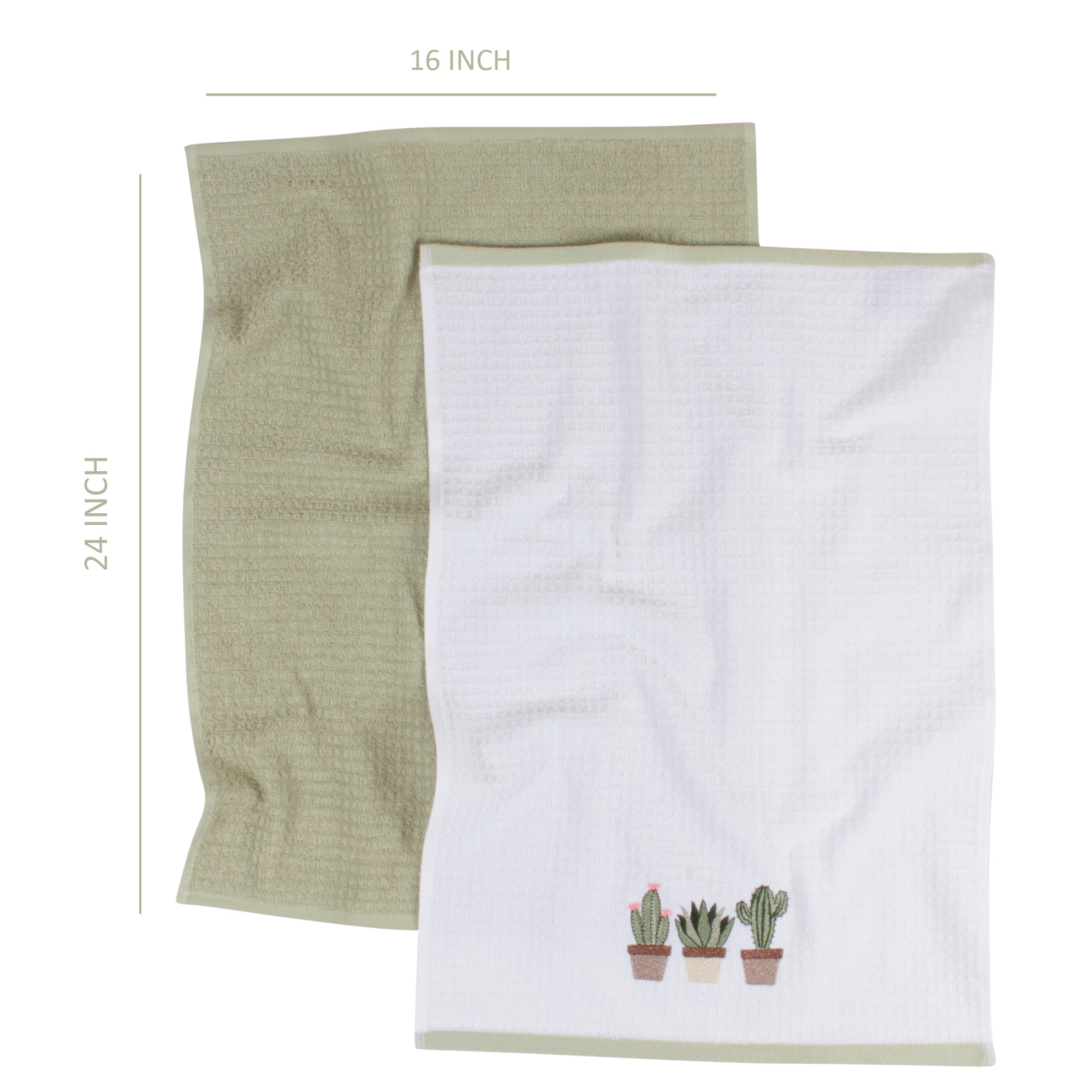 100% Cotton Kitchen Towel Set of 2 – Soft, Absorbent Dish Towels for Cooking, Drying & Cleaning – Durable Everyday Kitchen Towels - Cactus Design