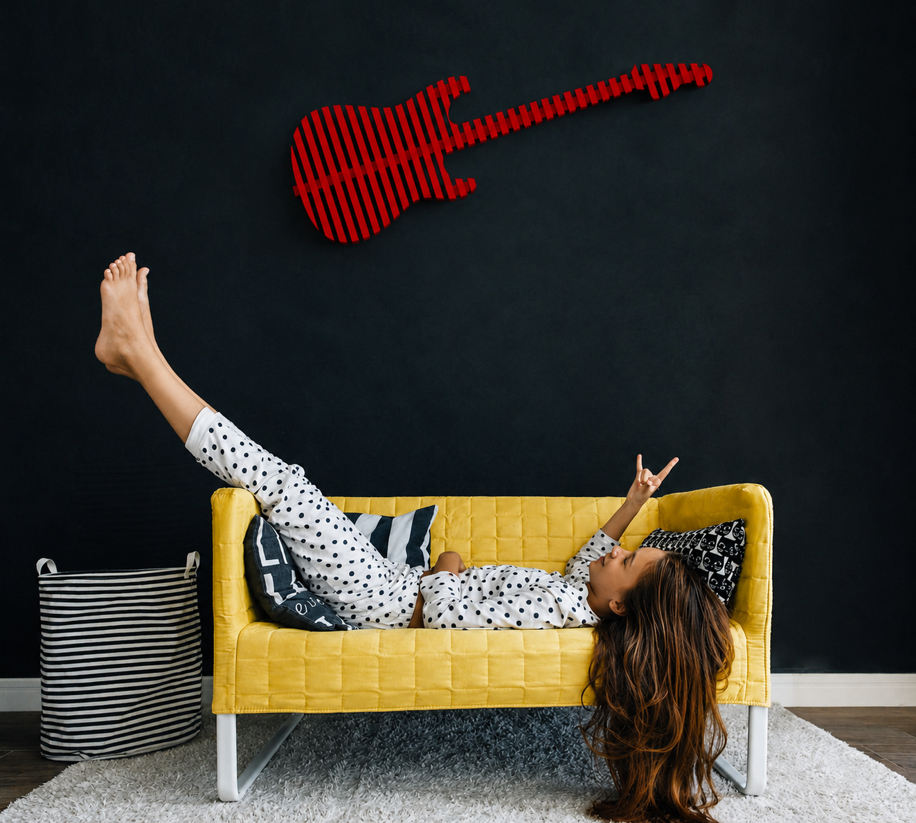 Parametric 3D Guitar Red Wall Decor Modern Sculptural Wall Art Contemporary Architectural Wall Decor for Living Room, Office & Commercial Interiors
