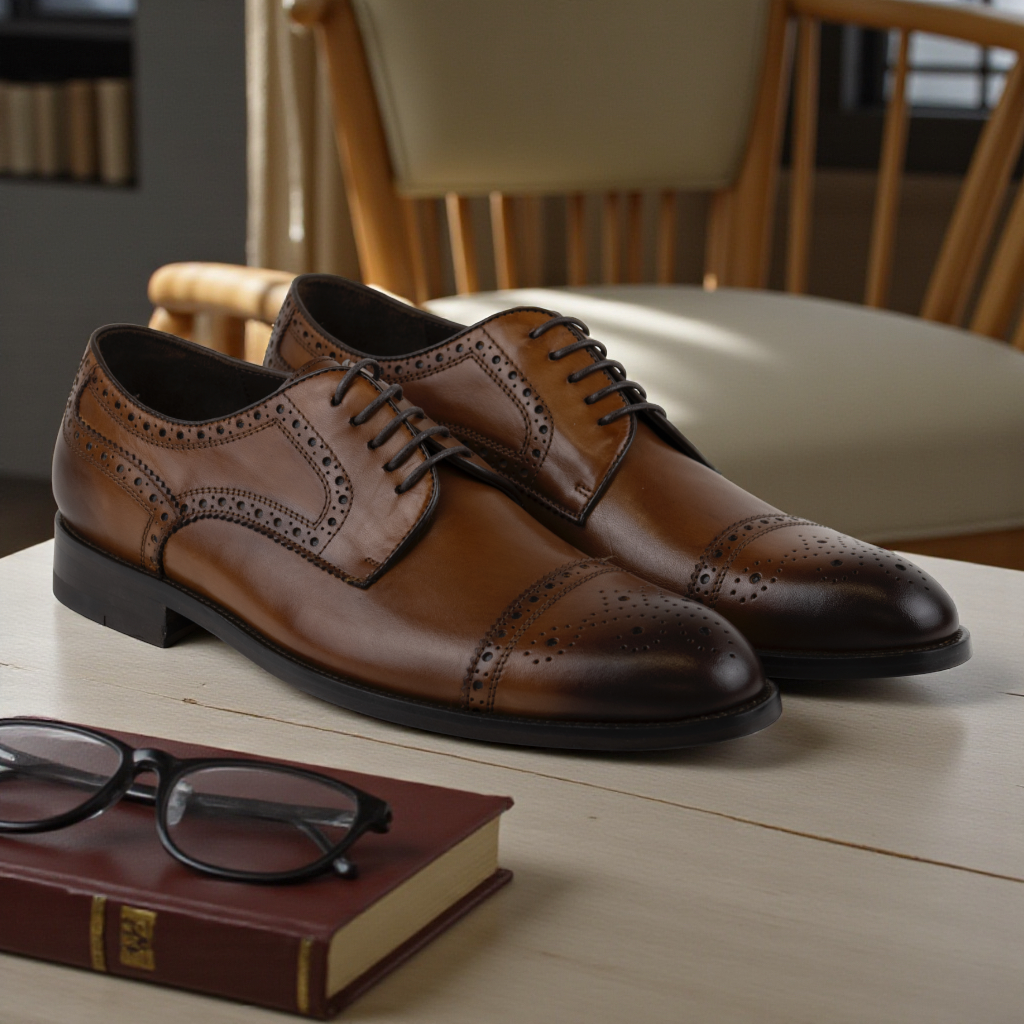 Buy cognac Men&#39;s Leather Brogue Derby Dress Shoes