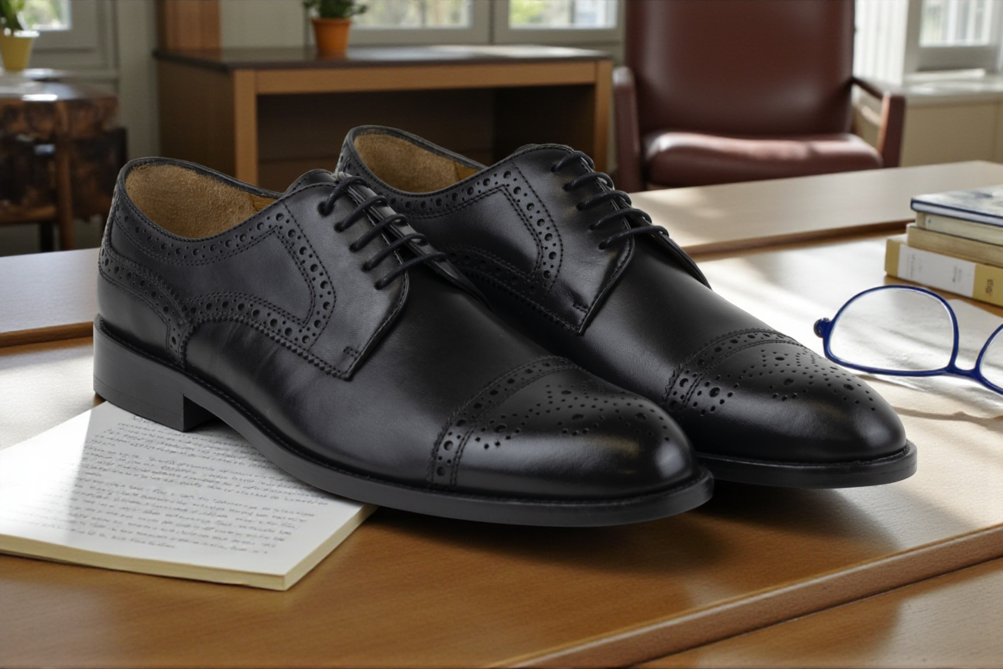 Buy black Men&#39;s Leather Brogue Derby Dress Shoes