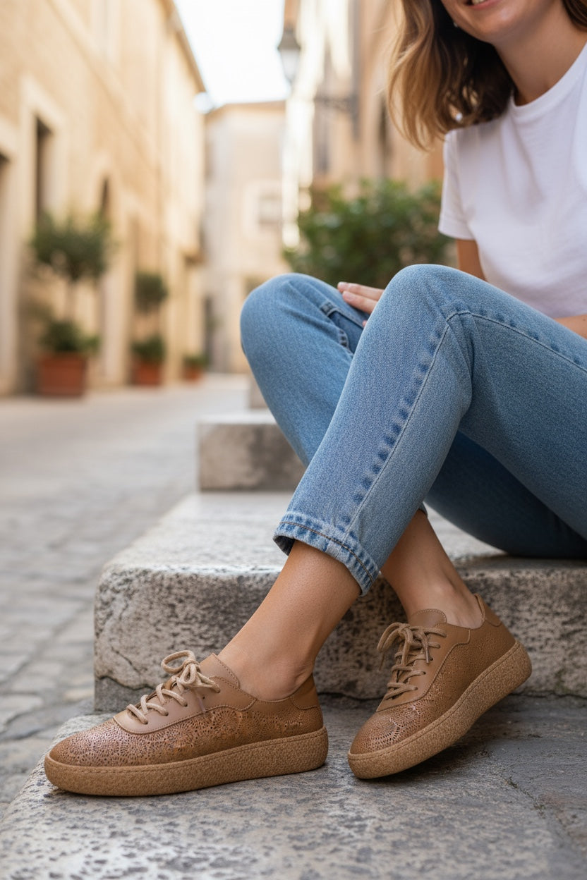 Women's Lace-Up Slip On Leather Sneakers