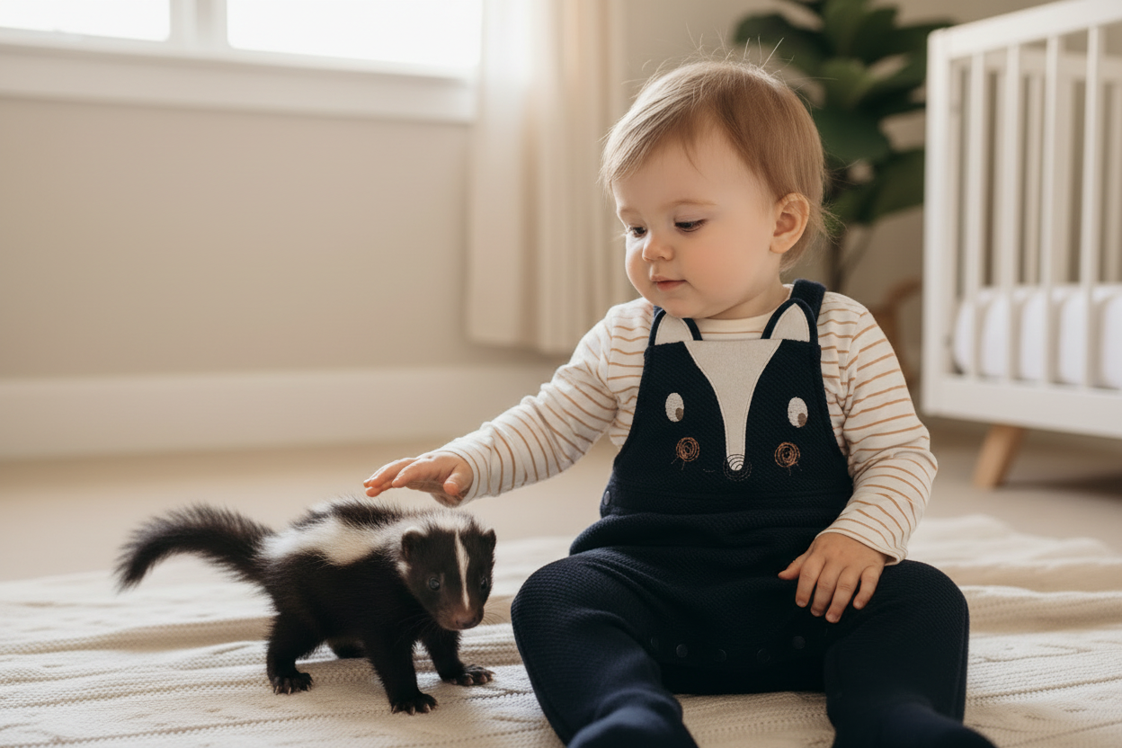 Infant & Toddler Overalls in a Fun Print (Skunk) Striped Long-Sleeve Shirt Included - 2 Piece Set