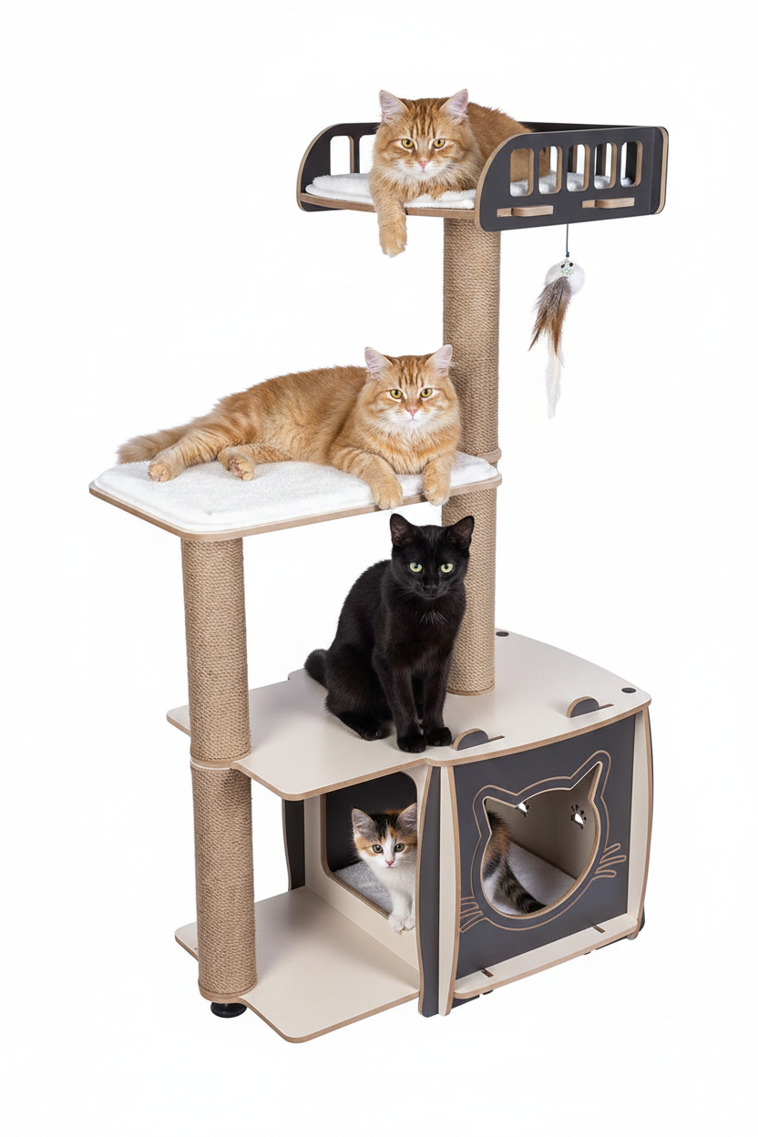 45" Multi-Level Cat Tower & Tree – Scratching Posts, Climbing, Play & Rest for Multiple Cats