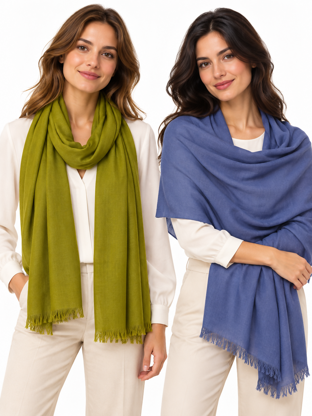 Women’s Lightweight Scarf Set, 2-Pack – Olive Green & Blue, 71 × 25 in