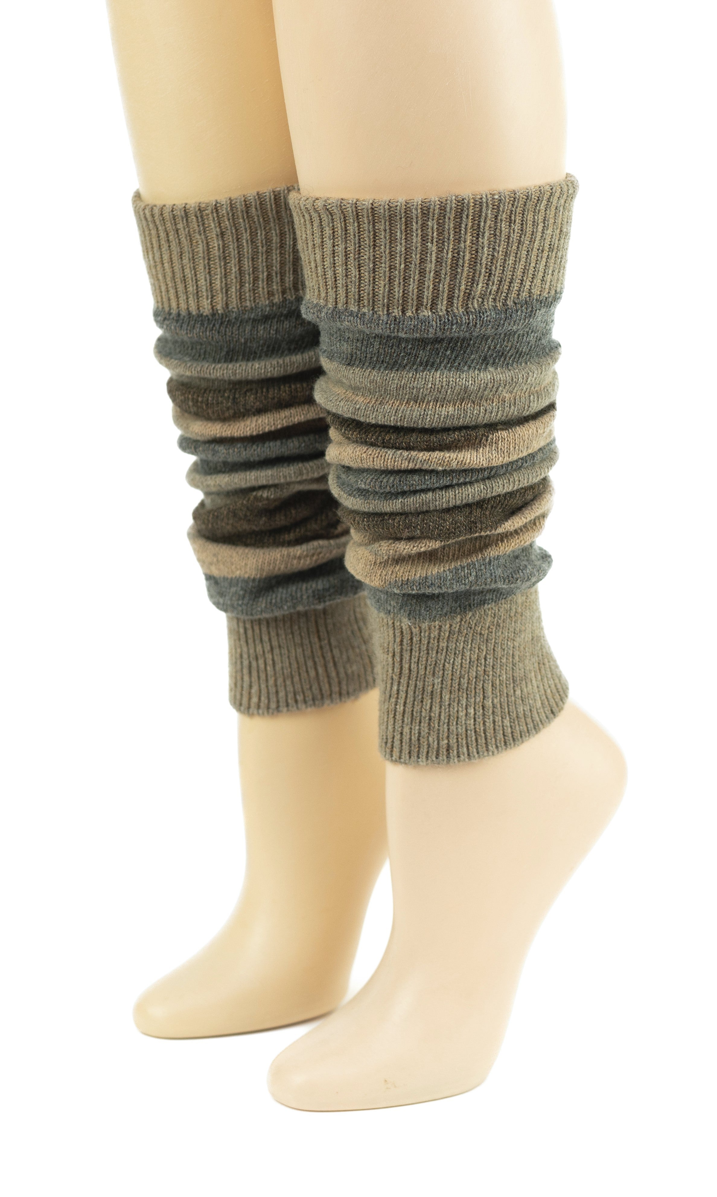 Ladies Striped Lambs Wool Leg Warmers