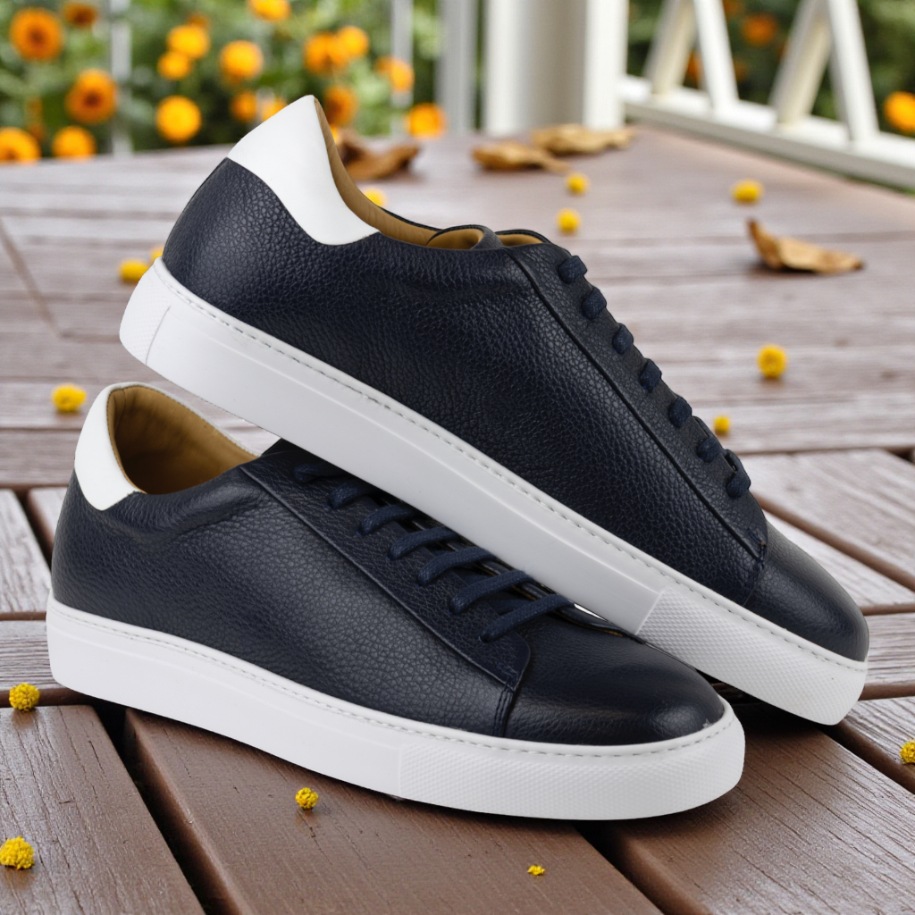 Buy navy Men&#39;s All Leather Sneakers - Great for Fridays at the Office, Casual Days at Home in Black, White or Navy