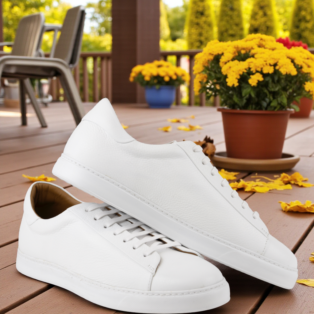 Buy white Men&#39;s All Leather Sneakers - Great for Fridays at the Office, Casual Days at Home in Black, White or Navy