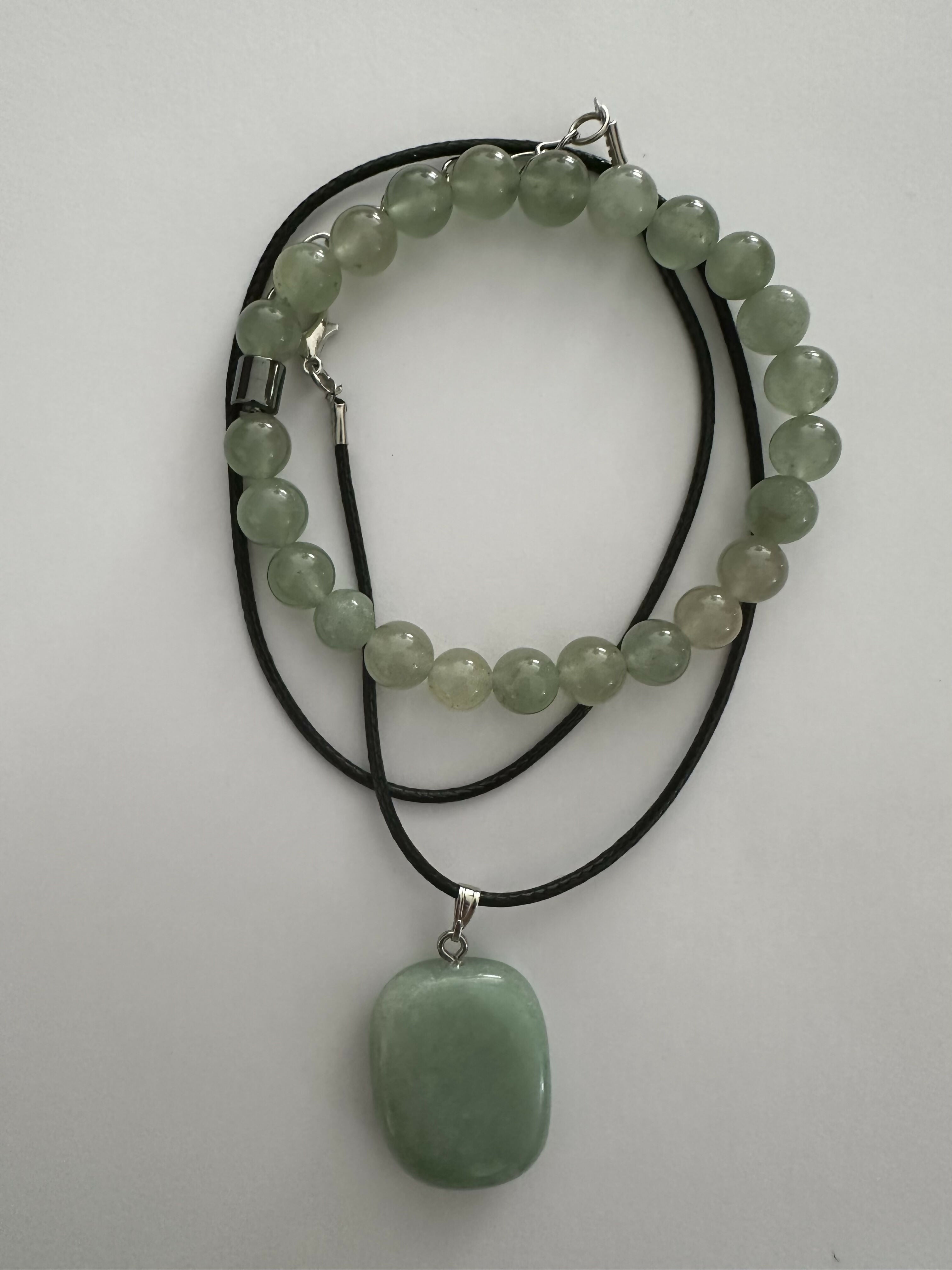 Aventurine Natural Stone Bracelet with Matching Necklace
