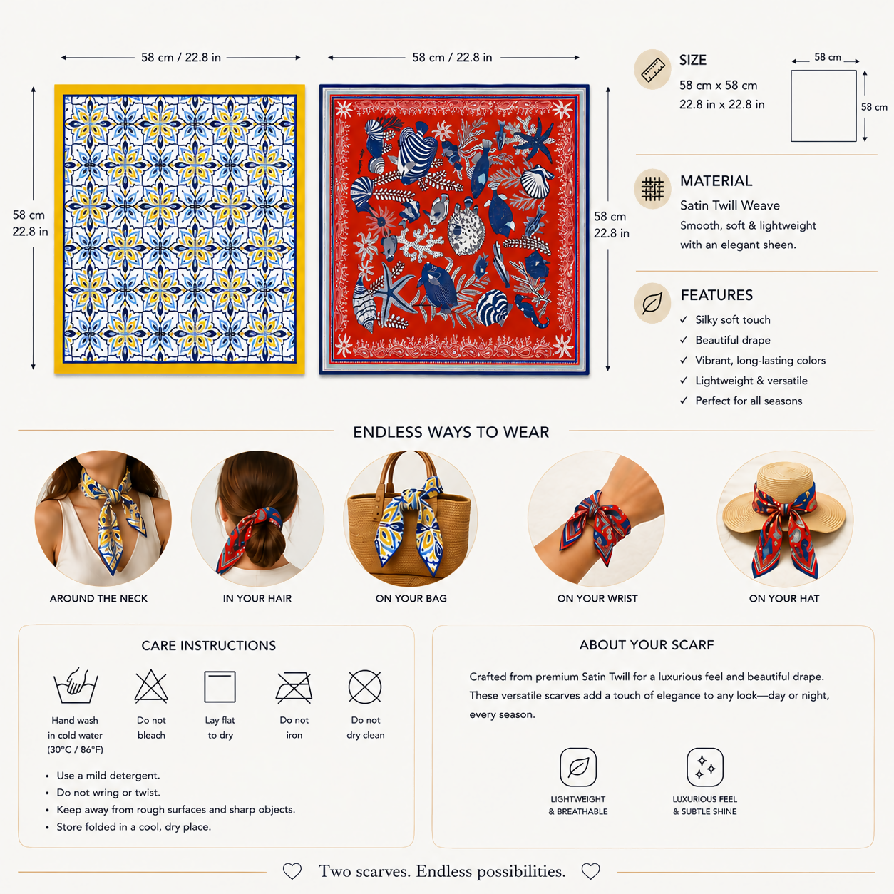 Marezze Timeless Saten Twill Scarf Collection – 2-Piece Paisley Accessories Set