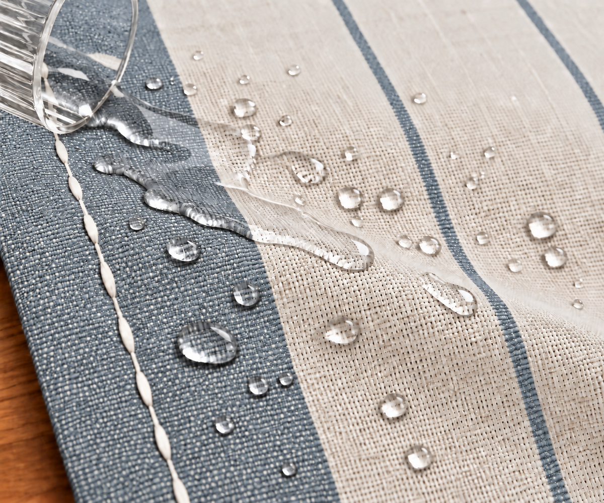 French Blue & Ivory Striped Water-Repellent Turkish Cotton Tablecloth – Coastal & Timeless Style