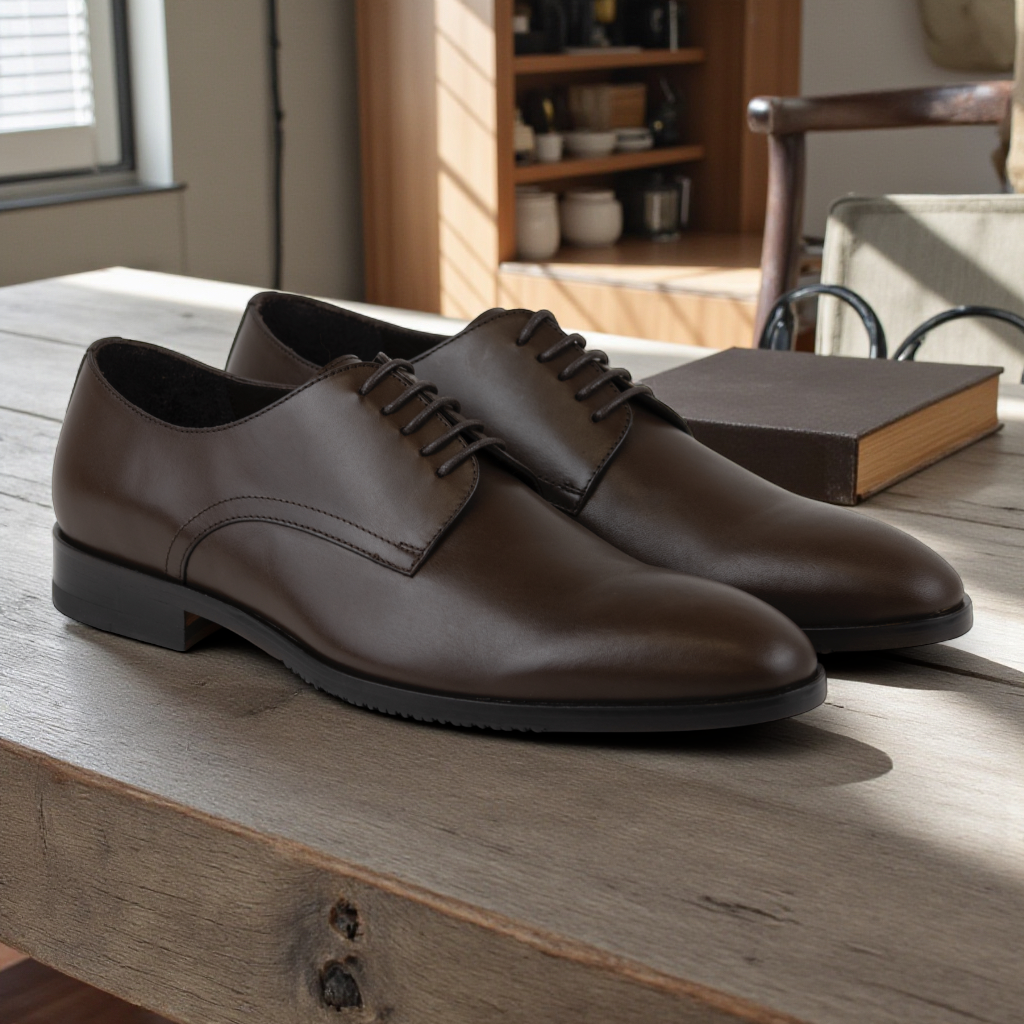 Men's Leather Whole-Cut Derby Style Dress Shoes