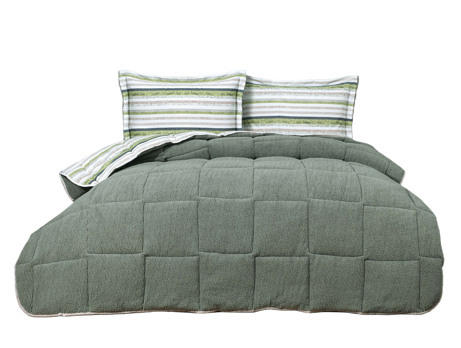 Sherpa Reversable Quilted Comforter in Turkish Cotton and Lambswool for Single and Double Beds, 4 Piece Bedding Set