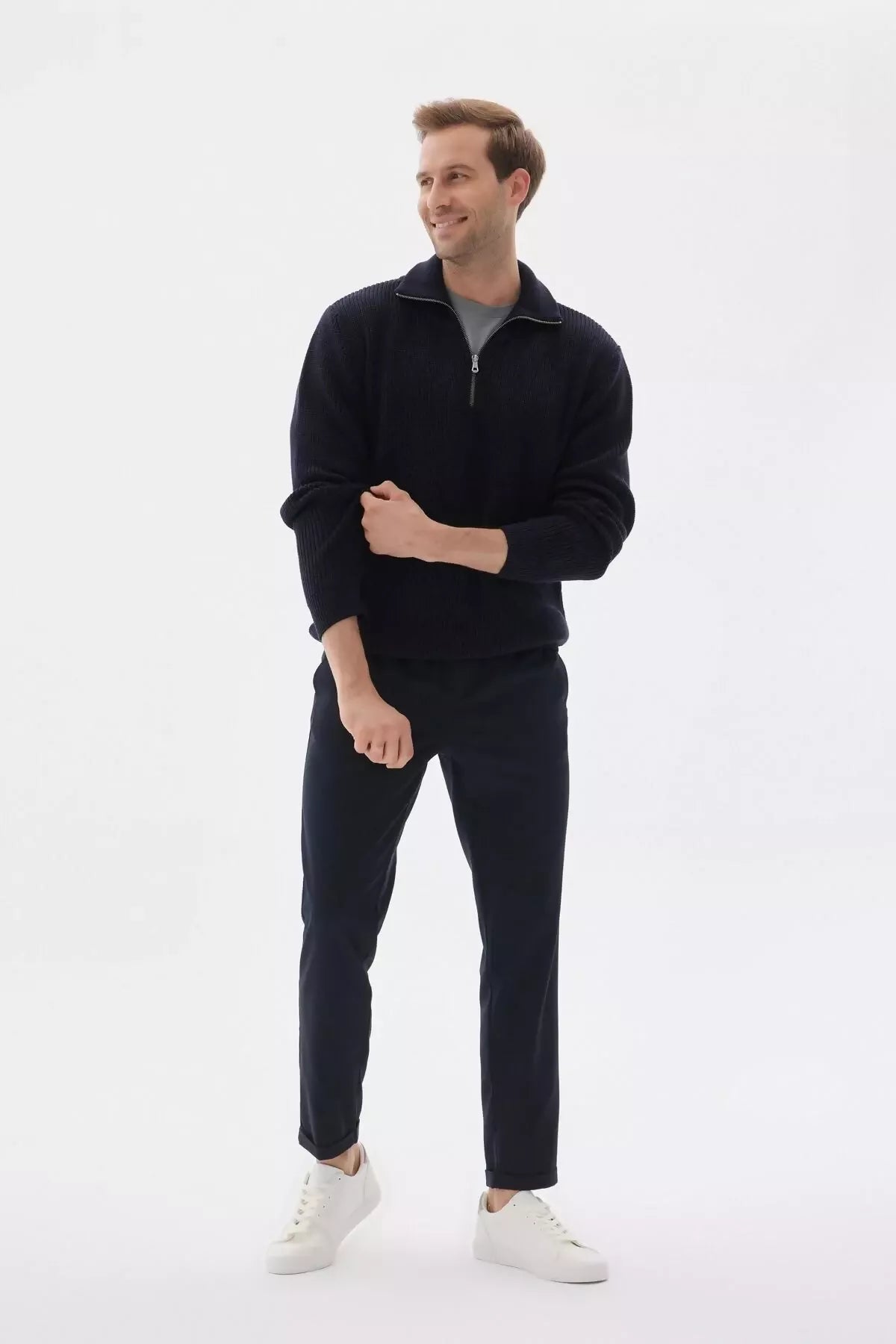 Men’s 100% Cotton Quarter-Zip Knit Sweater