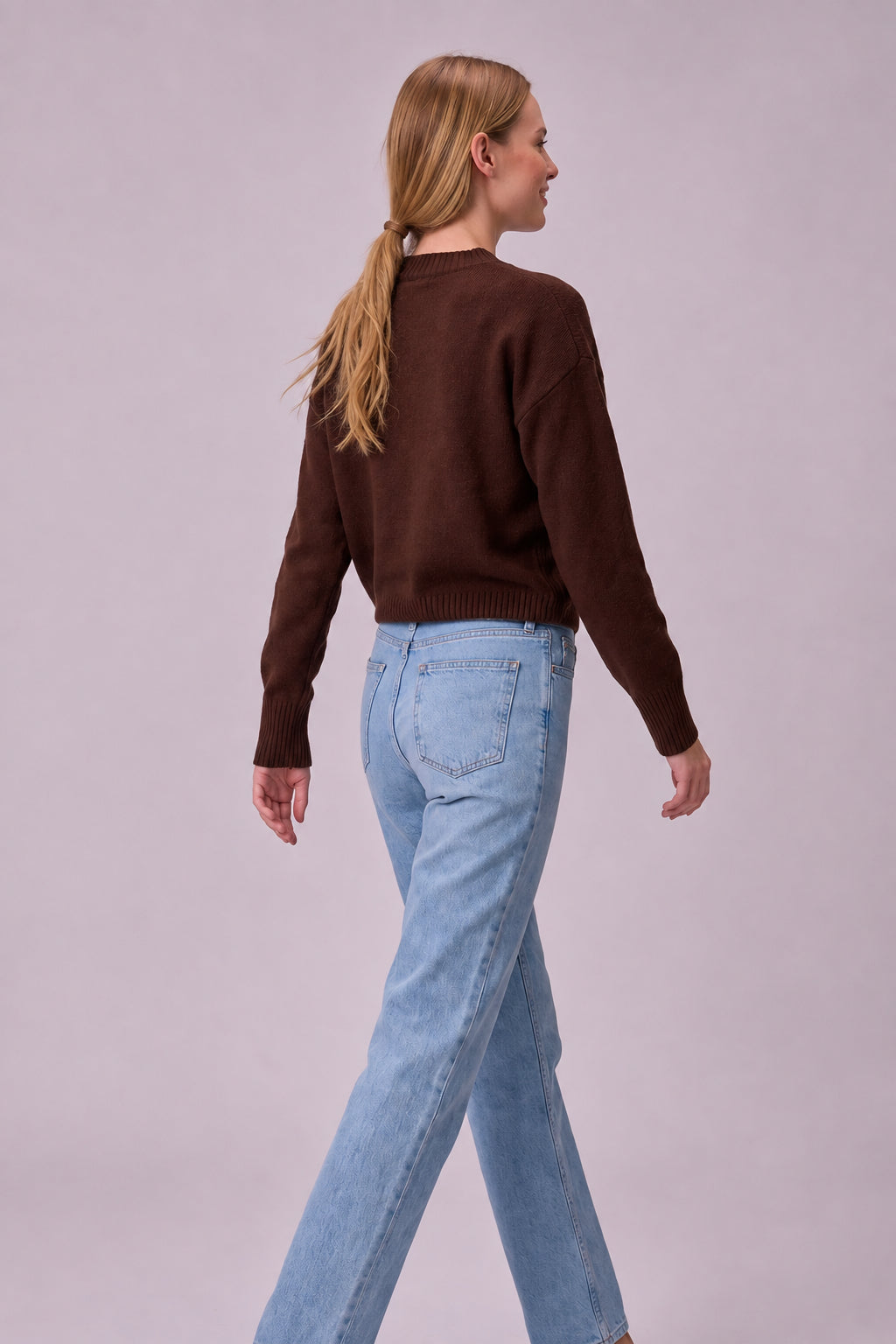 Women's V-Neck Cropped Knit Sweater – Soft Stretch Ribbed Pullover