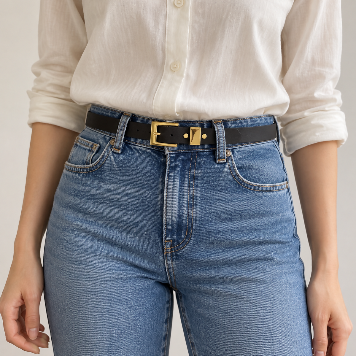 Women’s 3-Pack Belt Set with Gold-Tone Rectangular Buckles – Beige, Dark Brown & Black