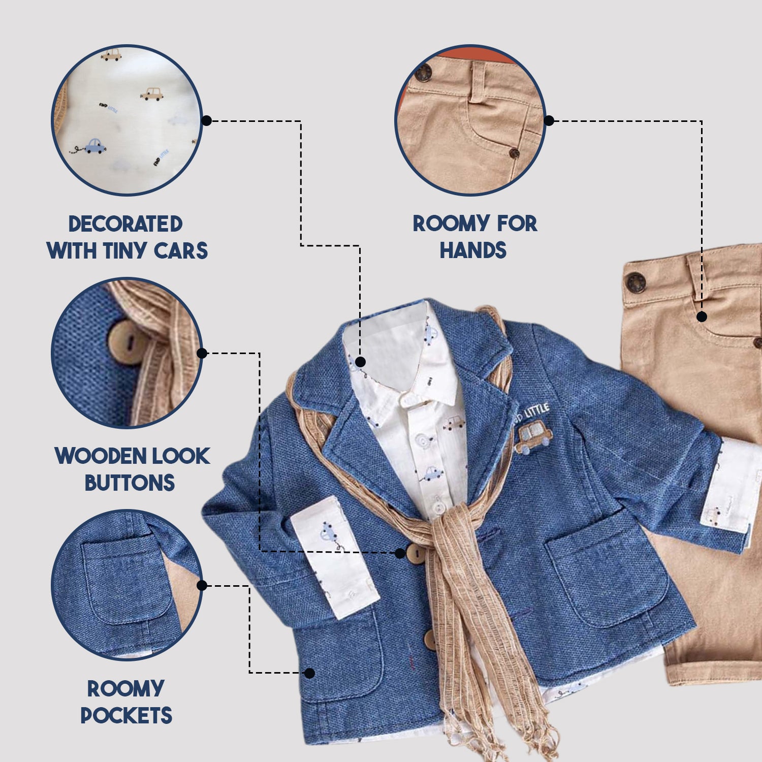 Infant and Toddler Boys' Adorable Blue Jean Jacket, Button-Up Shirt and Pants 3-Piece Set