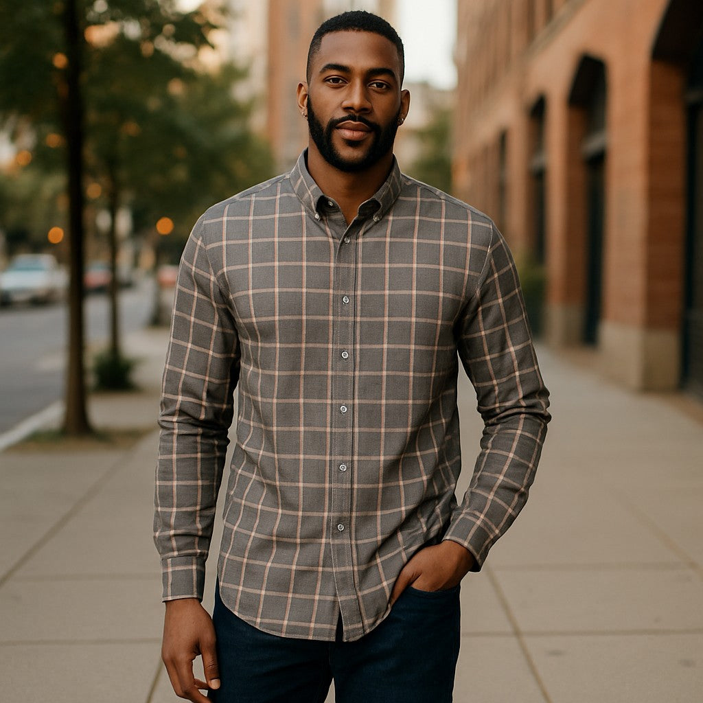 Wear Sierra Top Shelf Men's Cotton Long Sleeve Button Down Shirts in Gray Plaid