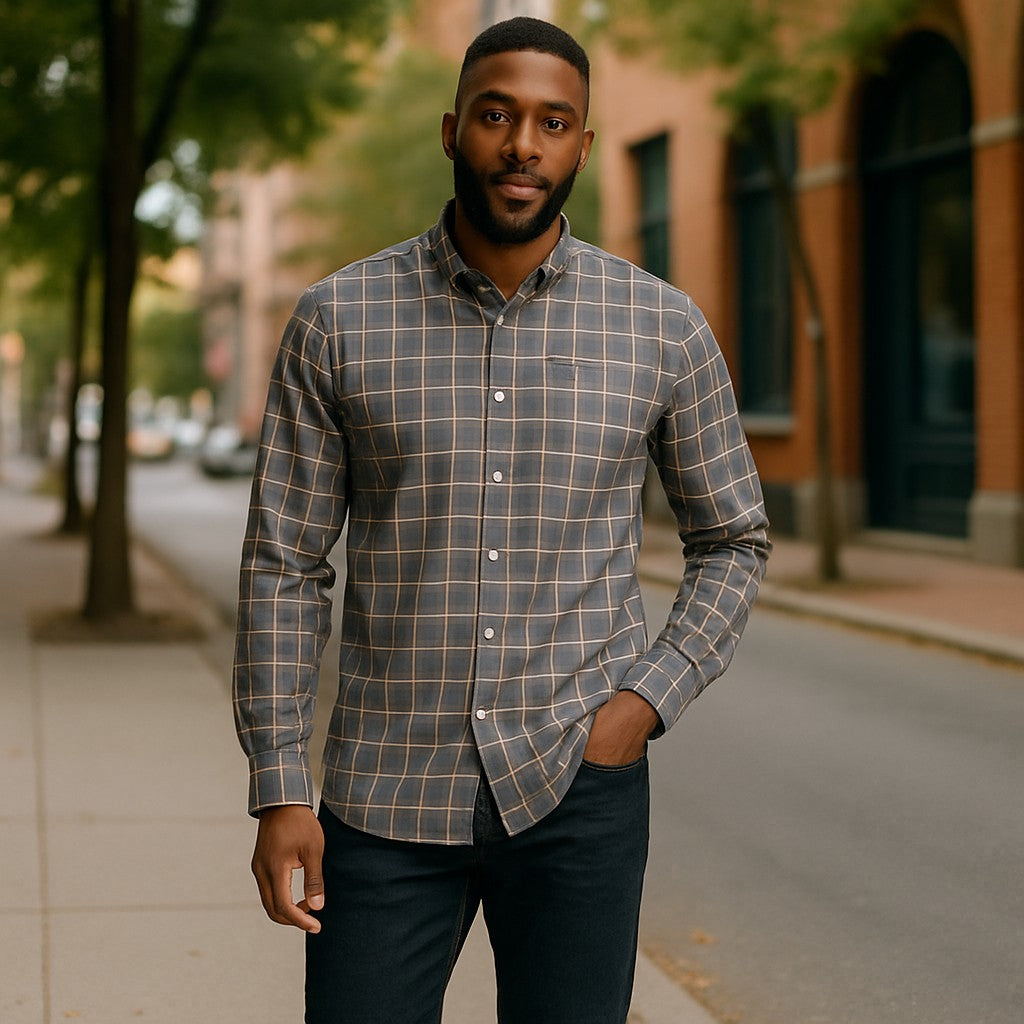 Wear Sierra Top Shelf Men's Cotton Long Sleeve Button Down Shirts in Gray Plaid