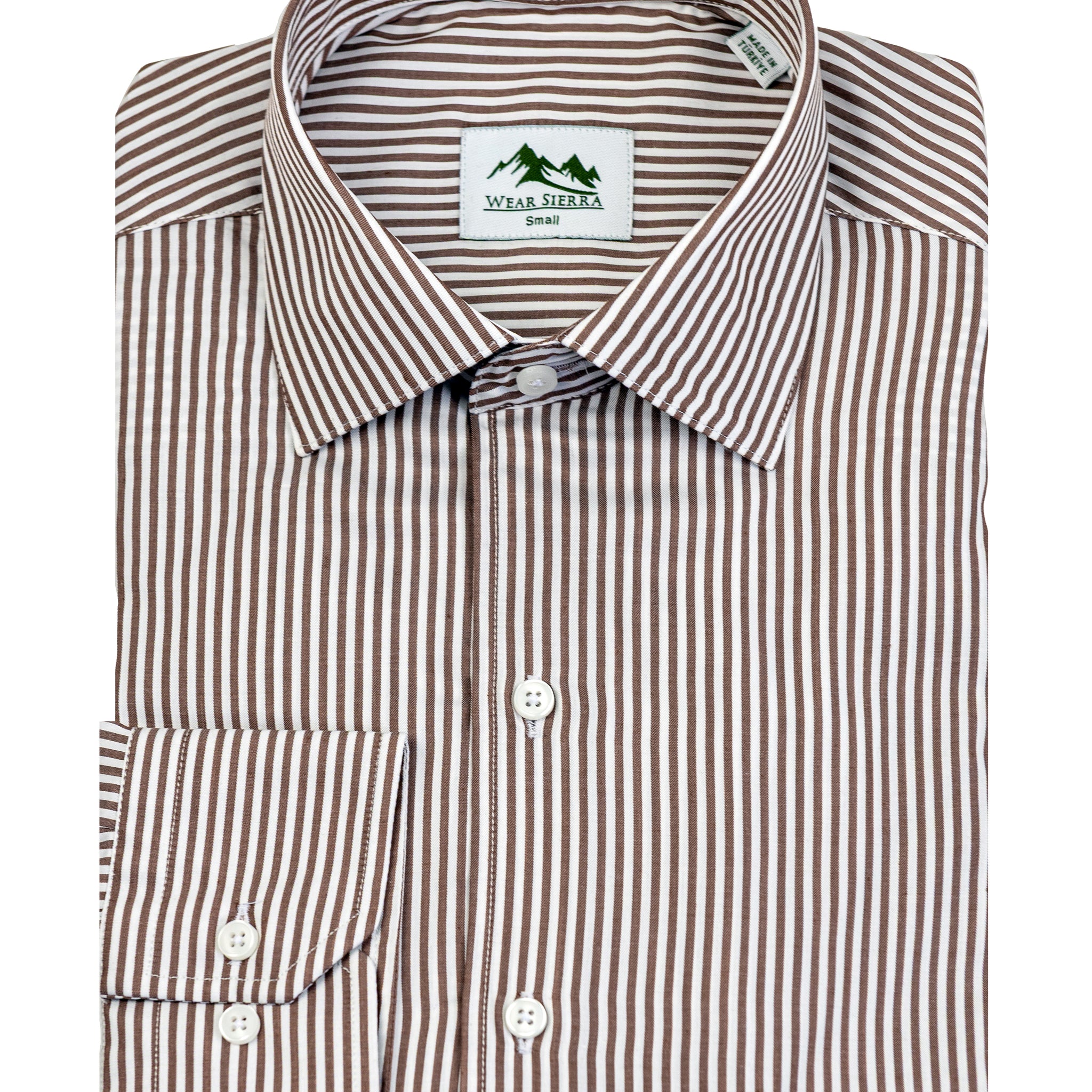 Wear Sierra Top Shelf Men's Turkish Cotton Long Sleeve Button Up Shirt in Brown Stripes, Casual Friday Shirt for Men