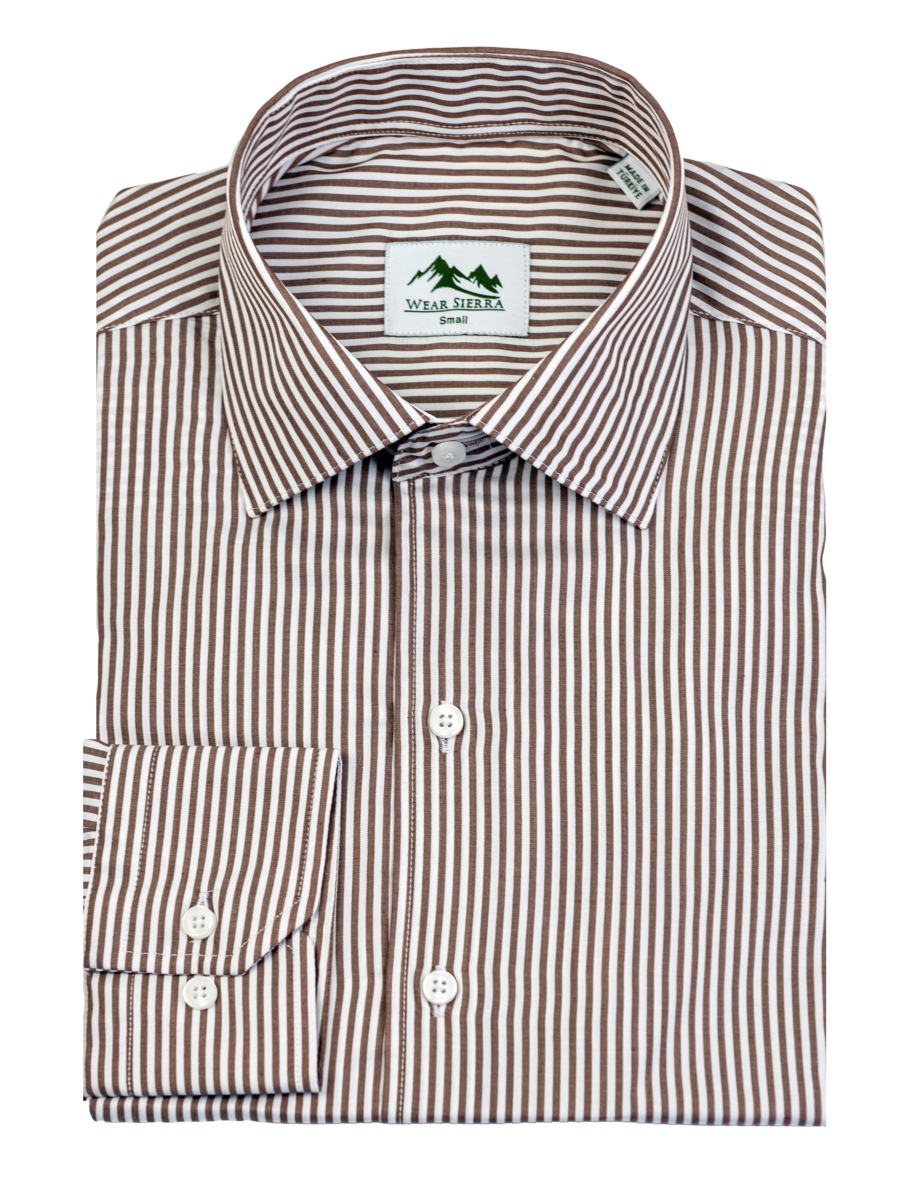 Wear Sierra Top Shelf Men's Turkish Cotton Long Sleeve Button Up Shirt in Brown Stripes, Casual Friday Shirt for Men