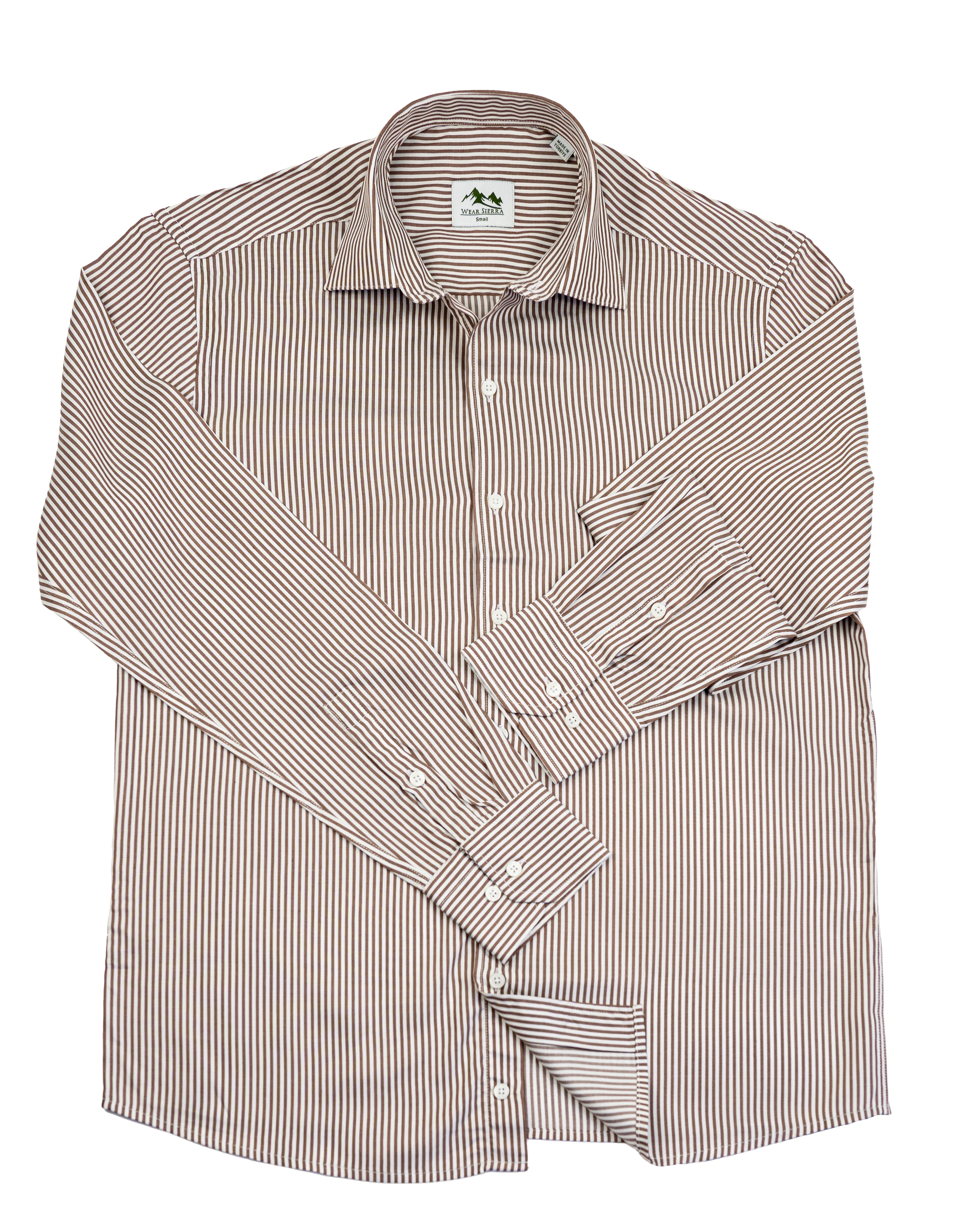 Wear Sierra Top Shelf Men's Turkish Cotton Long Sleeve Button Up Shirt in Brown Stripes, Casual Friday Shirt for Men - 0