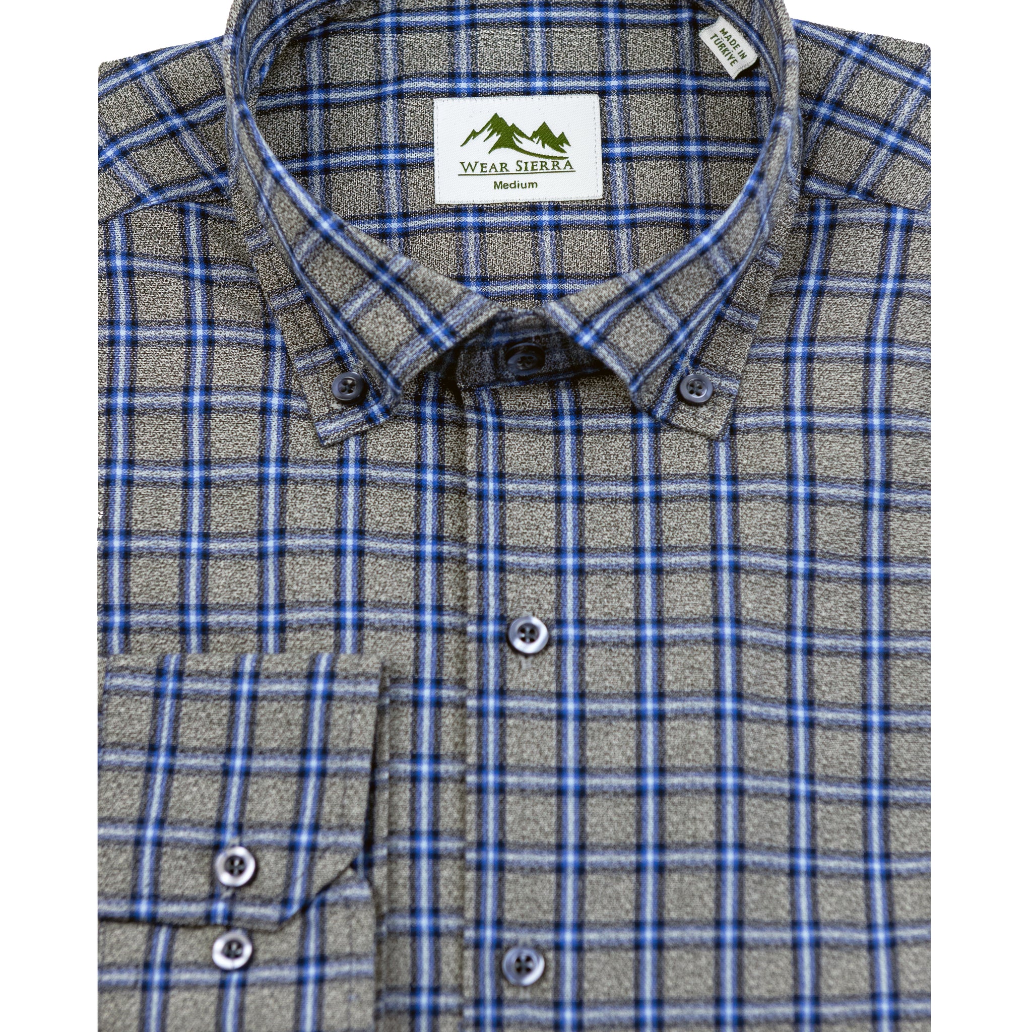 Wear Sierra Top Shelf Men's Turkish Cotton Long Sleeve Button Down Shirt in Gray & Blue Plaid, Casual Friday Shirt for Men