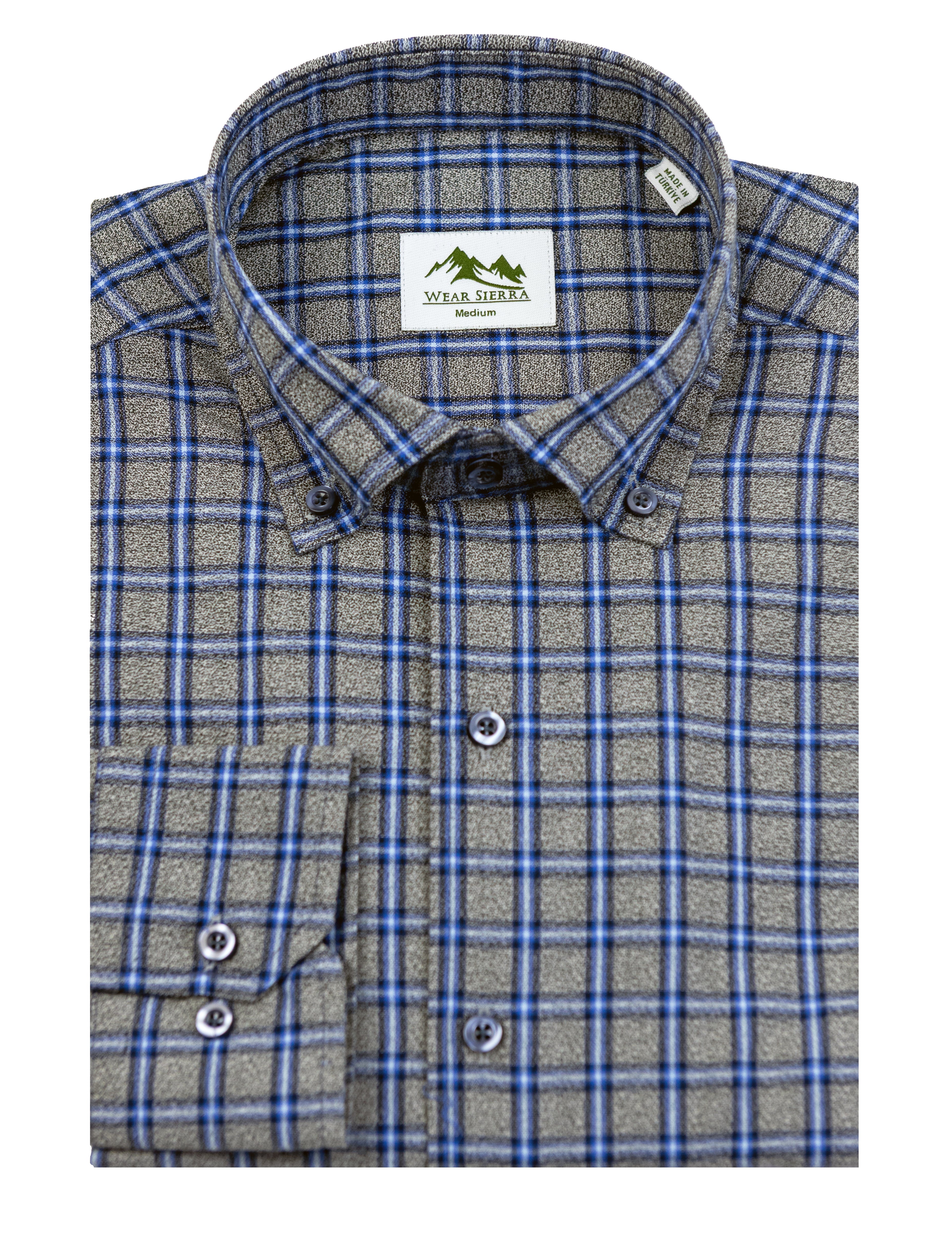Wear Sierra Top Shelf Men's Turkish Cotton Long Sleeve Button Down Shirt in Gray & Blue Plaid, Casual Friday Shirt for Men