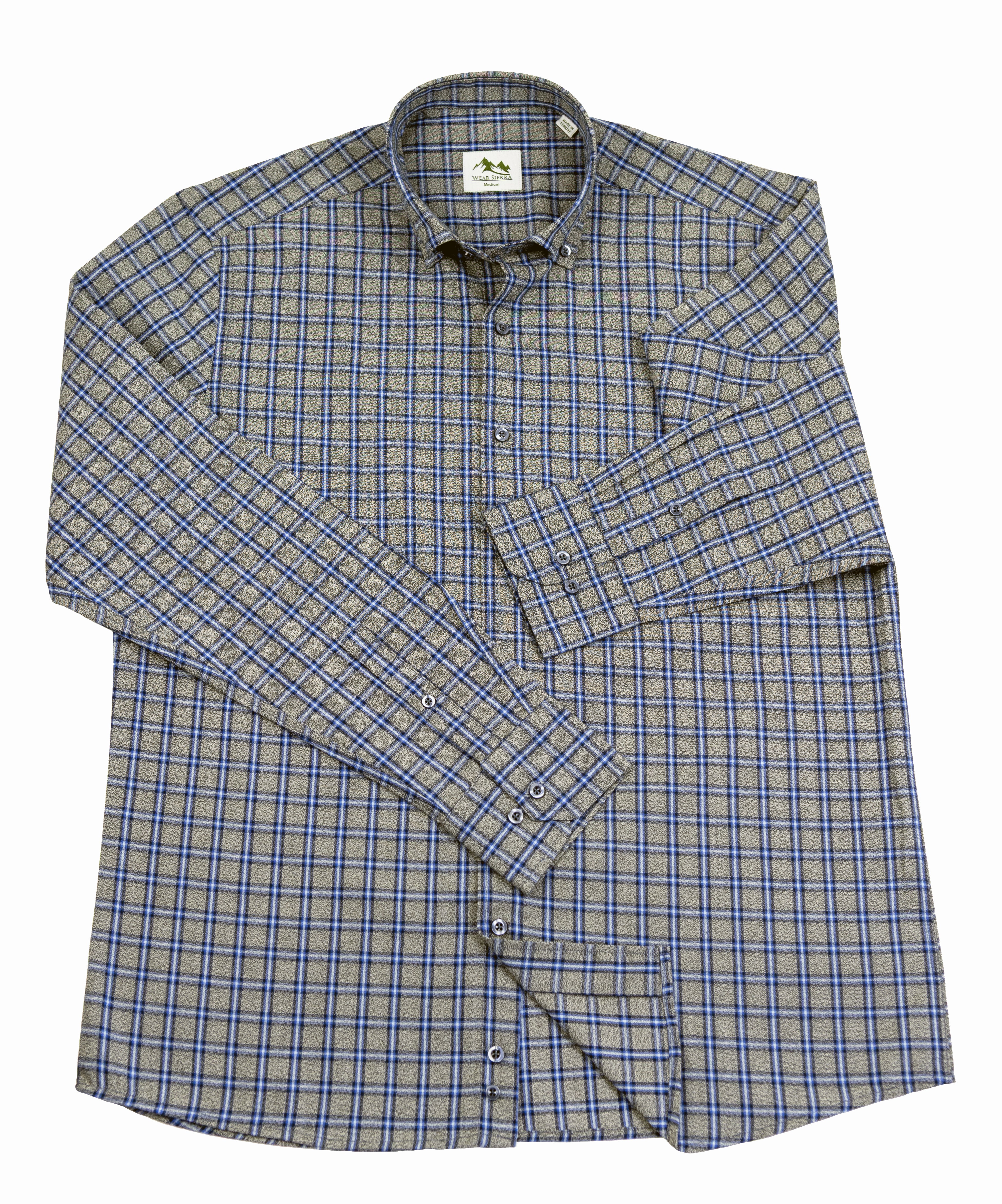 Wear Sierra Top Shelf Men's Turkish Cotton Long Sleeve Button Down Shirt in Gray & Blue Plaid, Casual Friday Shirt for Men - 0