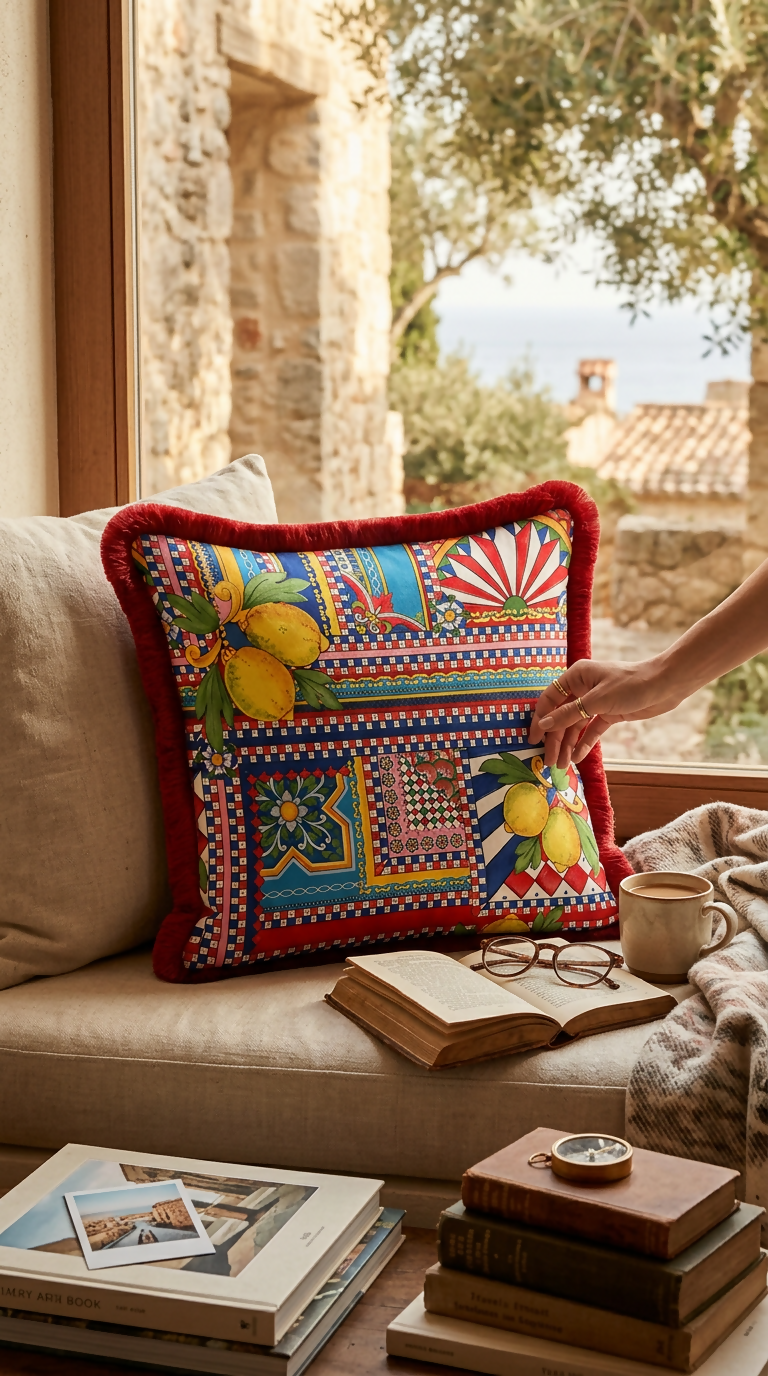 Throw Pillow Cover Set of 2 with Fringe and Tassels - Italian-Inspired Colorful Home Decor