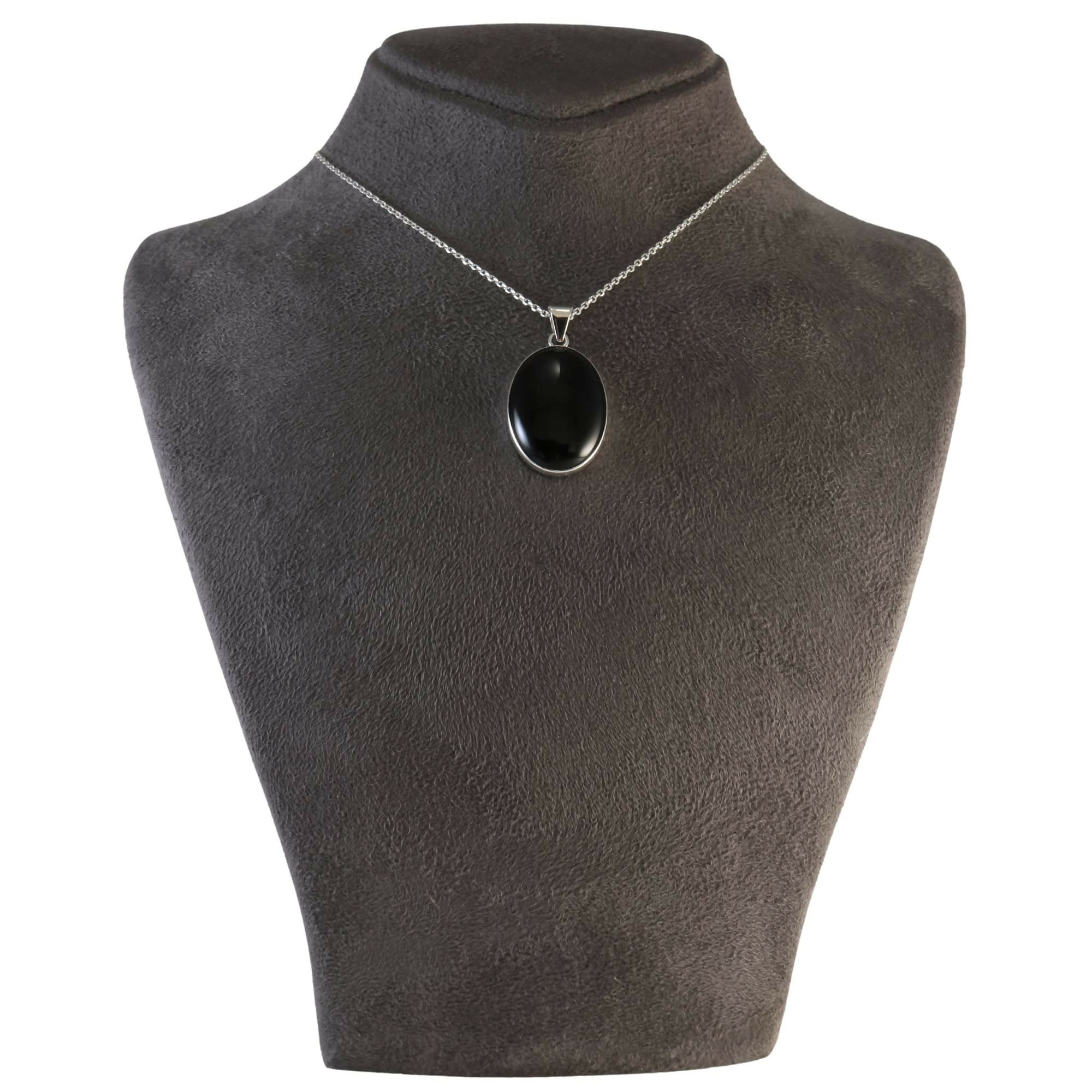 Sterling Silver 925 Oval Black Onyx Handmade Pendant Necklace 18+2'' Chain for Women & Men, 18x25mm