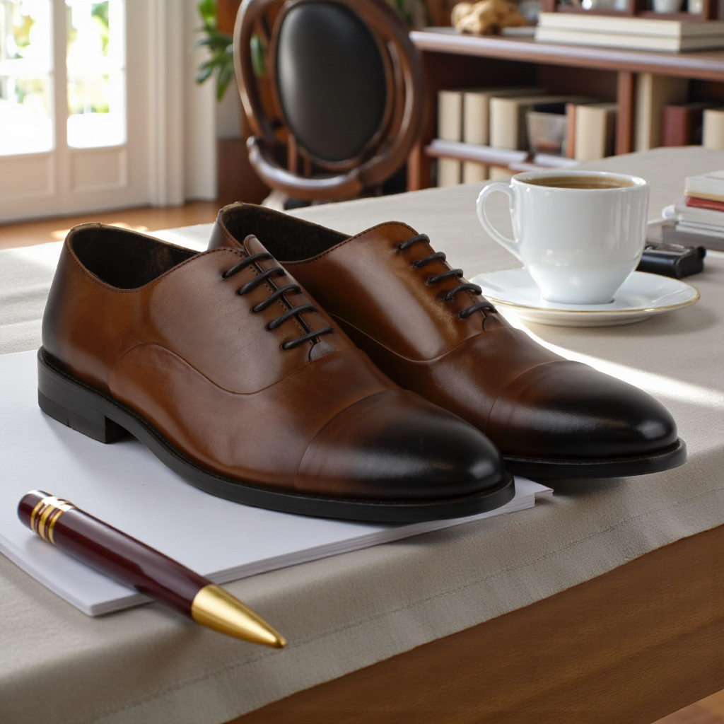Buy cognac Men&#39;s Leather Cap-Toe Oxford Dress Shoes