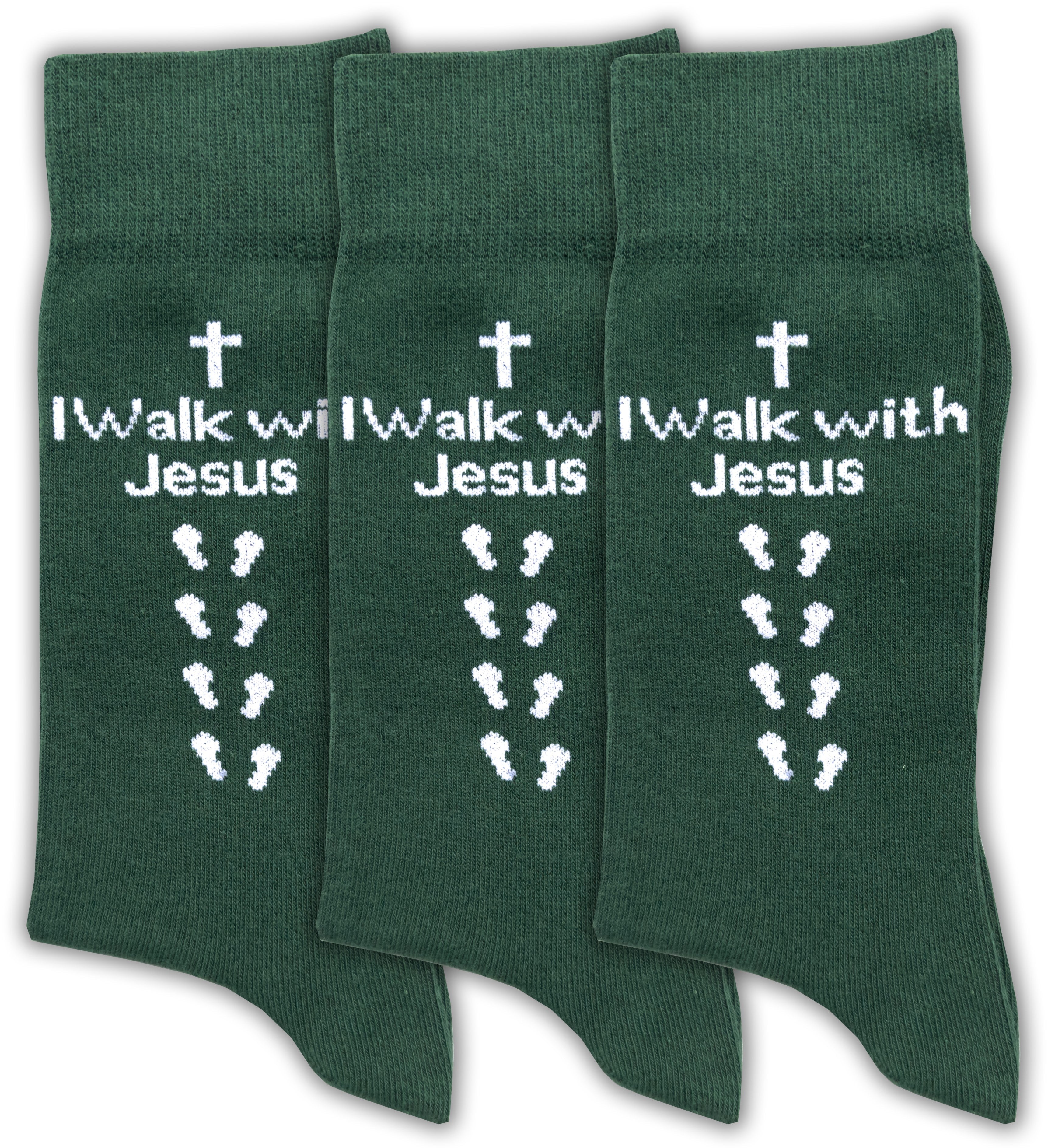 Inspirational Crew Socks for Men & Women in Combed Cotton  "I Walk with Jesus" Motto