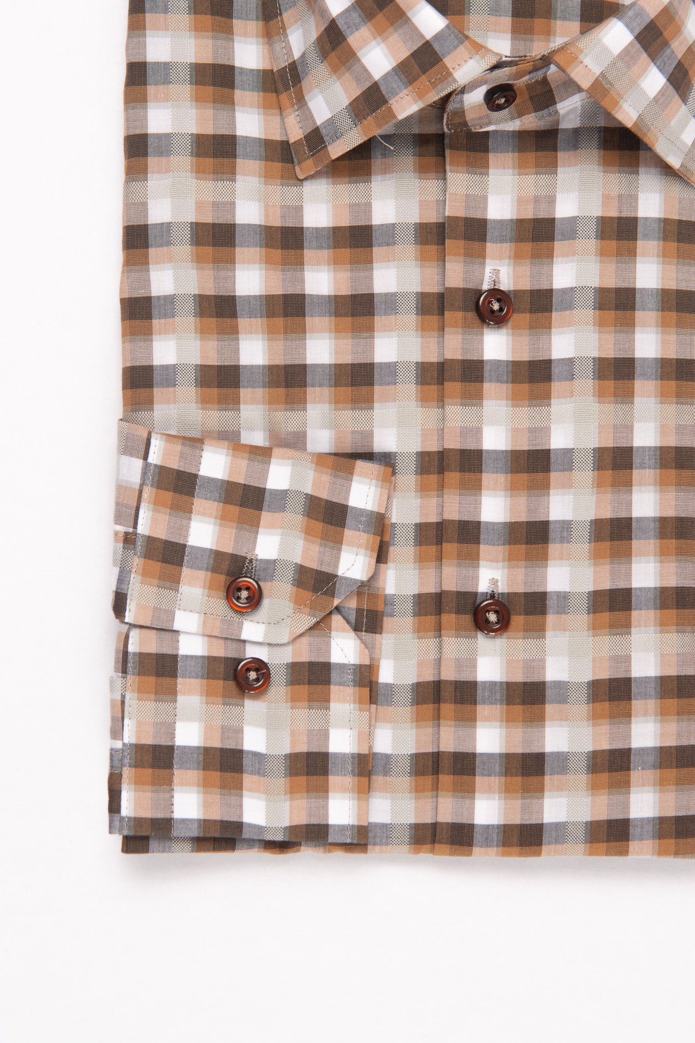 W&H Men's Long Sleeve Button Up Sports Shirts - Brown Gingham