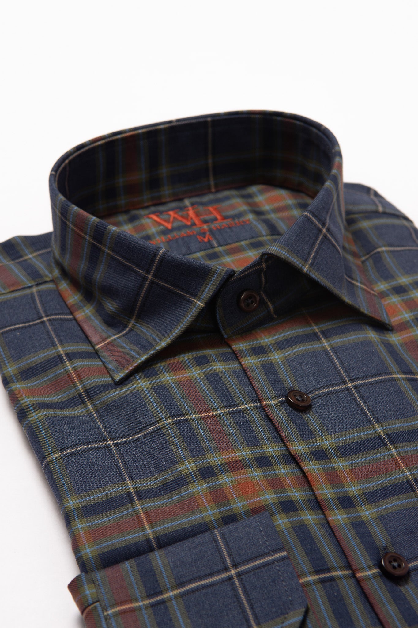 W&H Men's Long Sleeve Button Up Sports Shirts - Navy Green Plaid