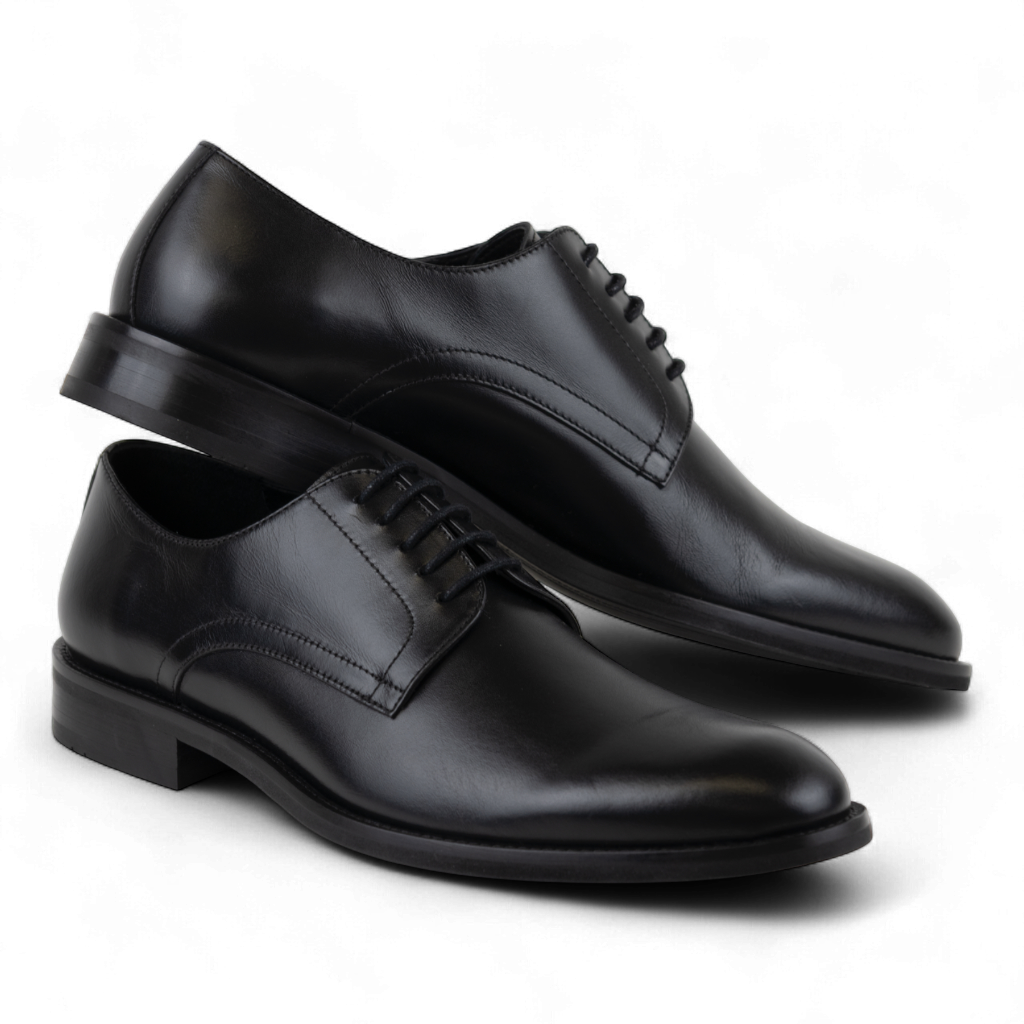Men's Classic Leather Lace Up Dress Shoes in All Black - 0
