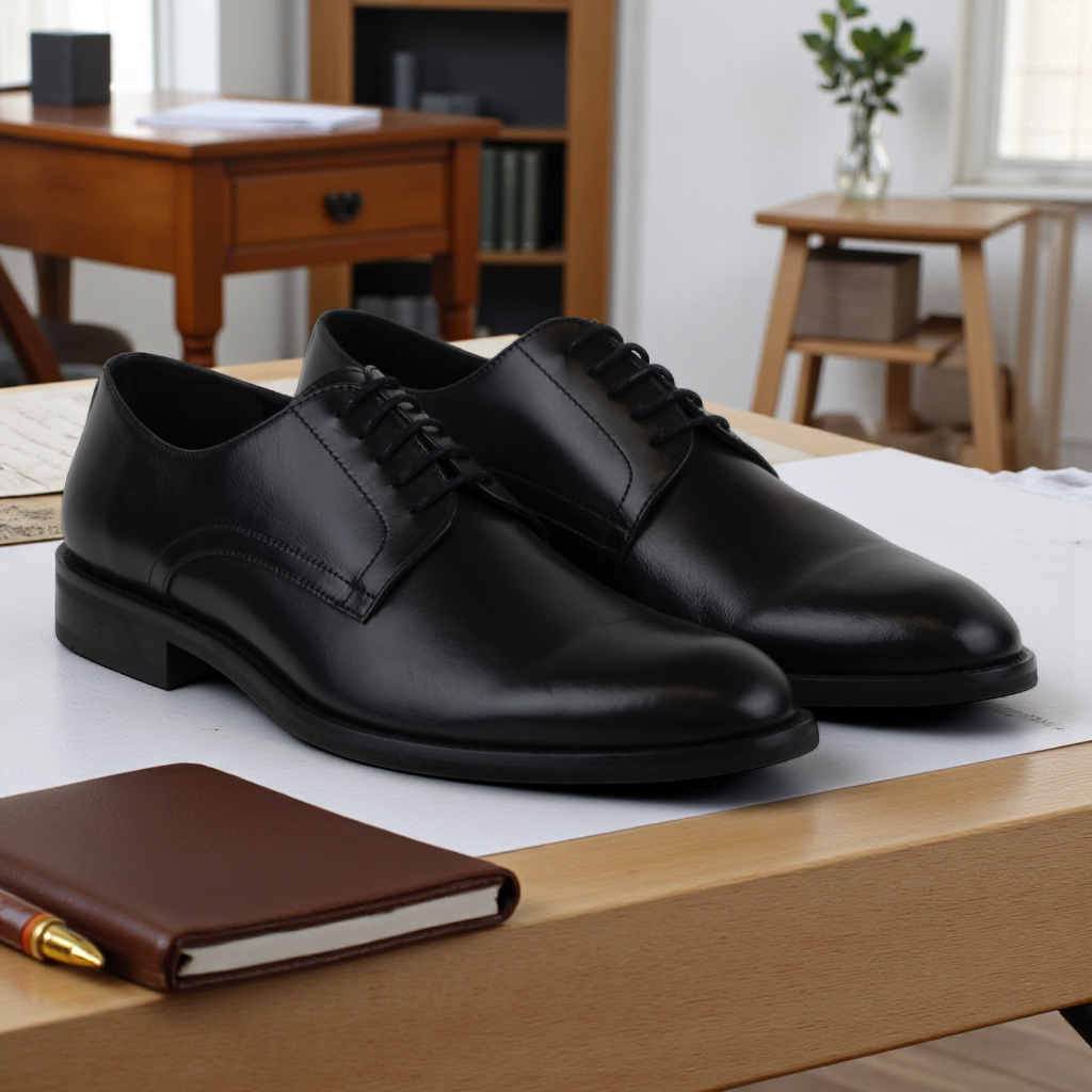 Men's Classic Leather Lace Up Dress Shoes in All Black