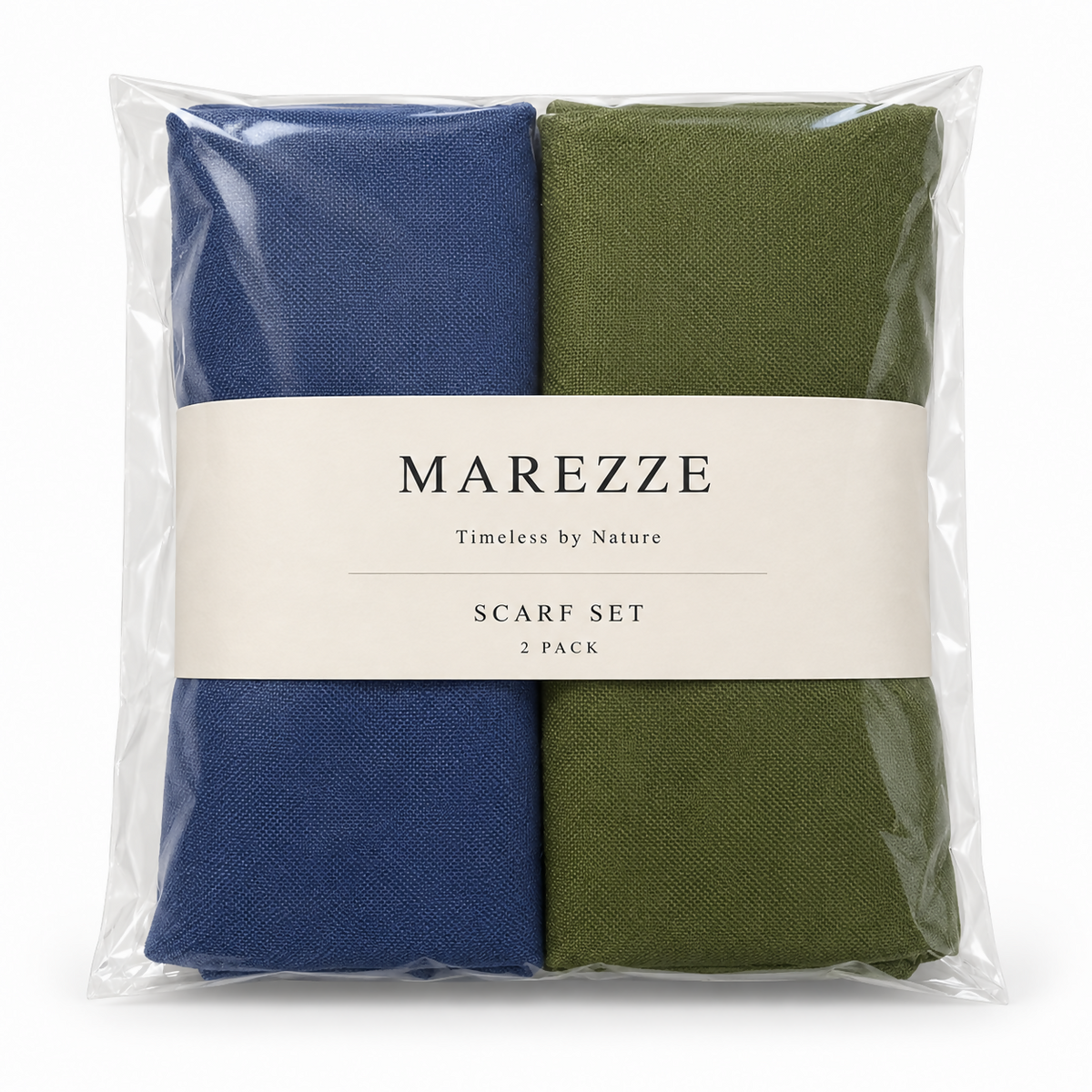 Women’s Lightweight Scarf Set, 2-Pack – Olive Green & Blue, 71 × 25 in
