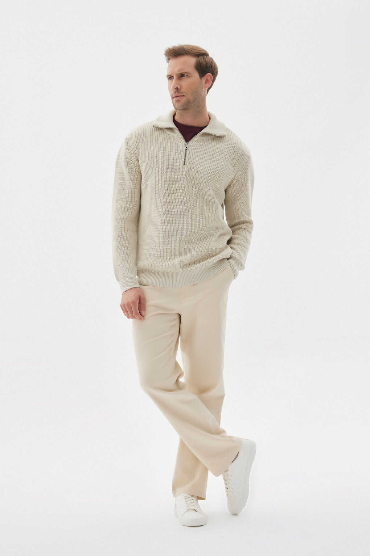 Men’s 100% Cotton Quarter-Zip Knit Sweater