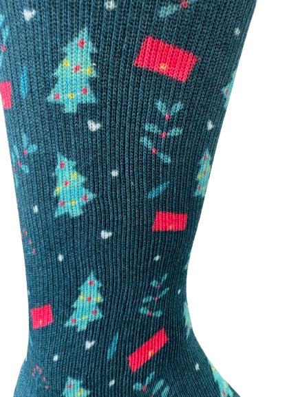 Christmas and Hanukkah Holiday Colorful CoolMax Crew Socks for Men & Women - Holly and Trees