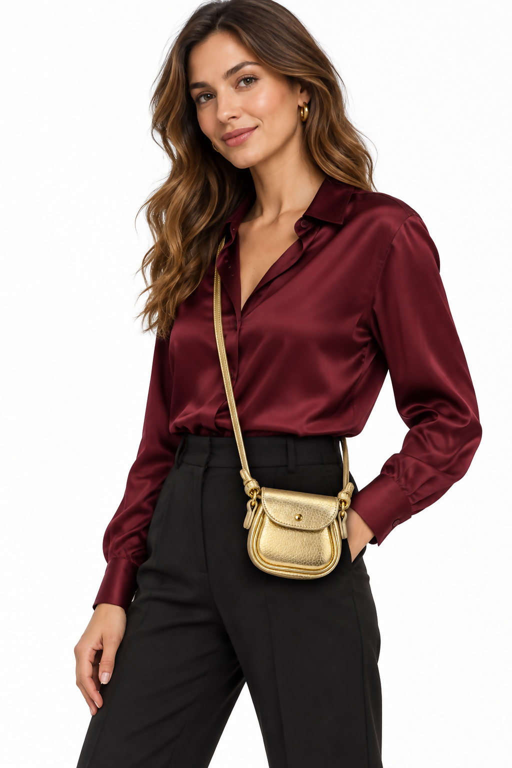 Women’s Mini Saddle Bag – Available in Ivory, Dark Chocolate, Metallic Silver, Black & Champagne Gold