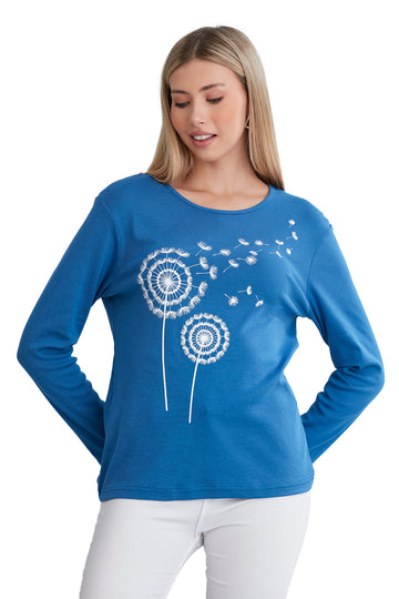 Long Sleeve Scoop Neck T-Shirt for Women in Dandelion Print - Wear Sierra