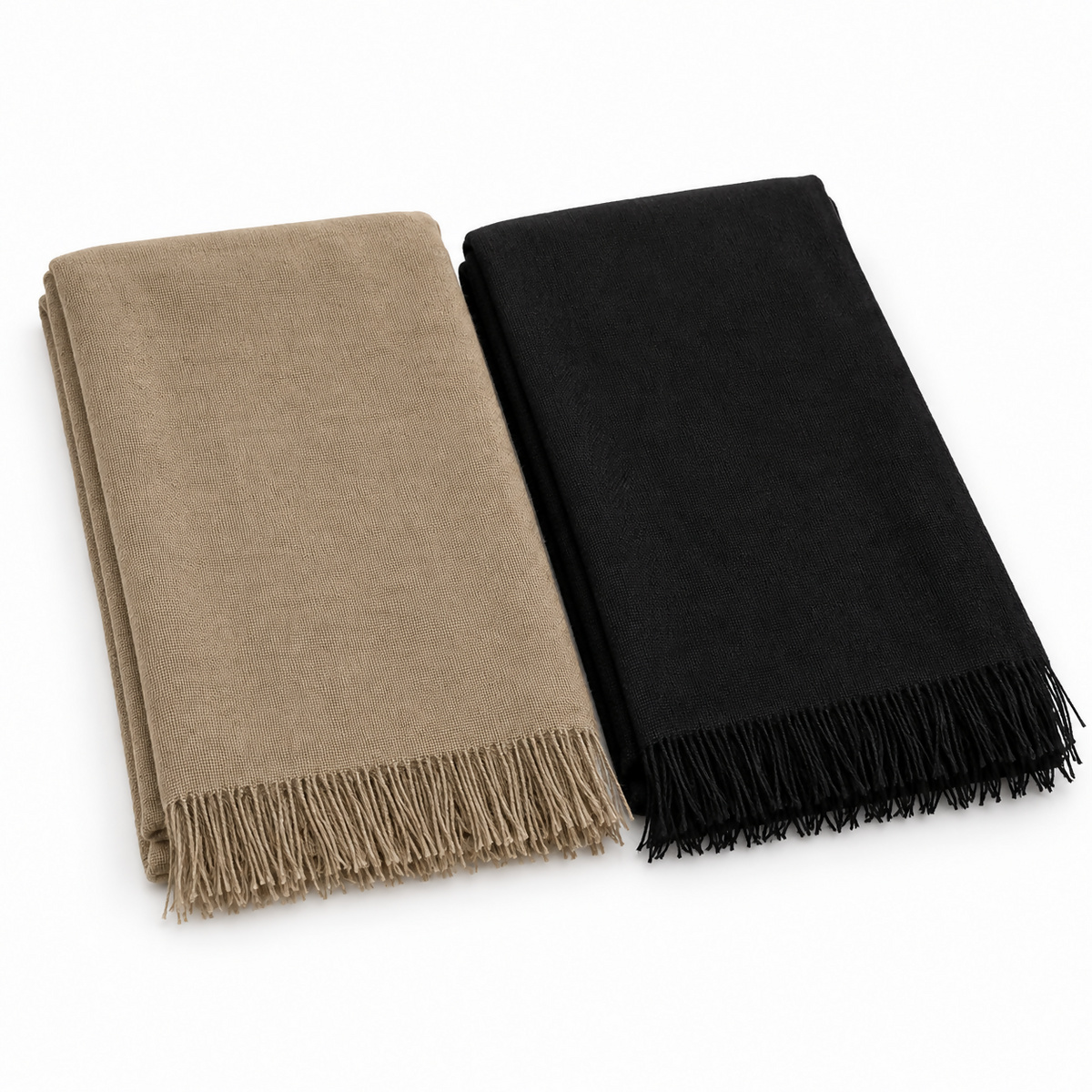 Women’s Lightweight Scarf Set, 2-Pack – Taupe & Black, 71 × 25 in