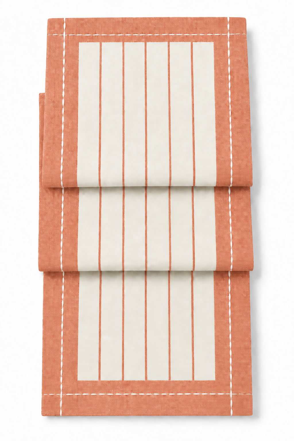 Terracotta & Ivory Striped Water-Repellent Turkish Cotton Table Runner – Coastal & Timeless Style