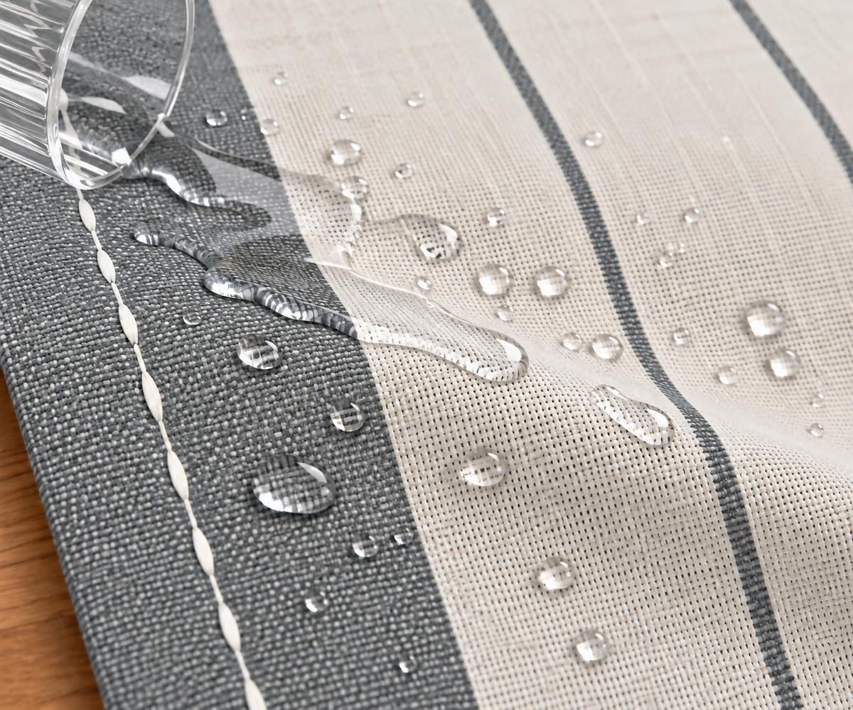 Charcoal & Ivory Striped Water-Repellent Turkish Cotton Tablecloth – Coastal & Timeless Style